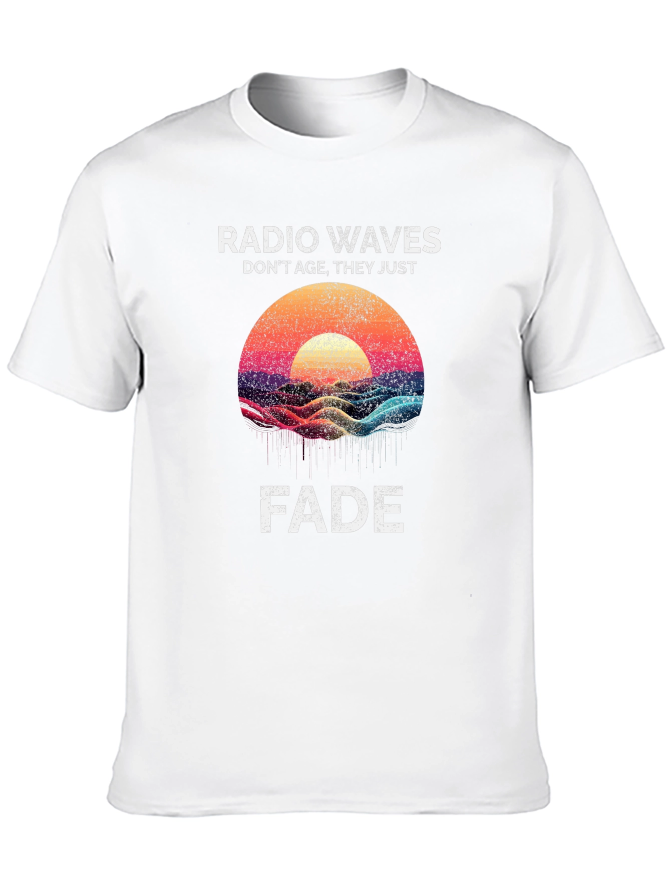 Black Radio Waves Graphic T-Shirt - Sunset Fade Design view 10