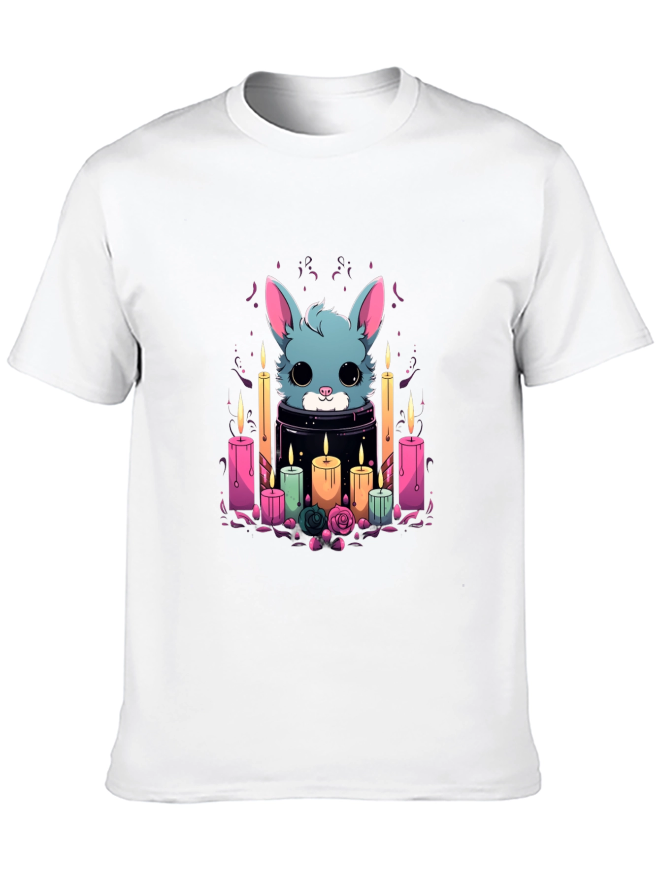 Black Cute Bunny Candle T-Shirt - Stylish Graphic Tee view 10