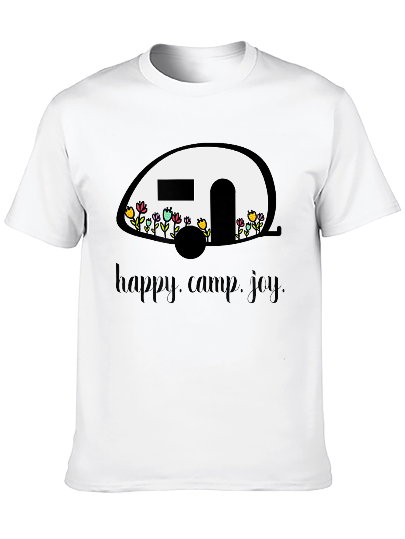 Black Happy Camper T-Shirt - Floral RV Design view 10