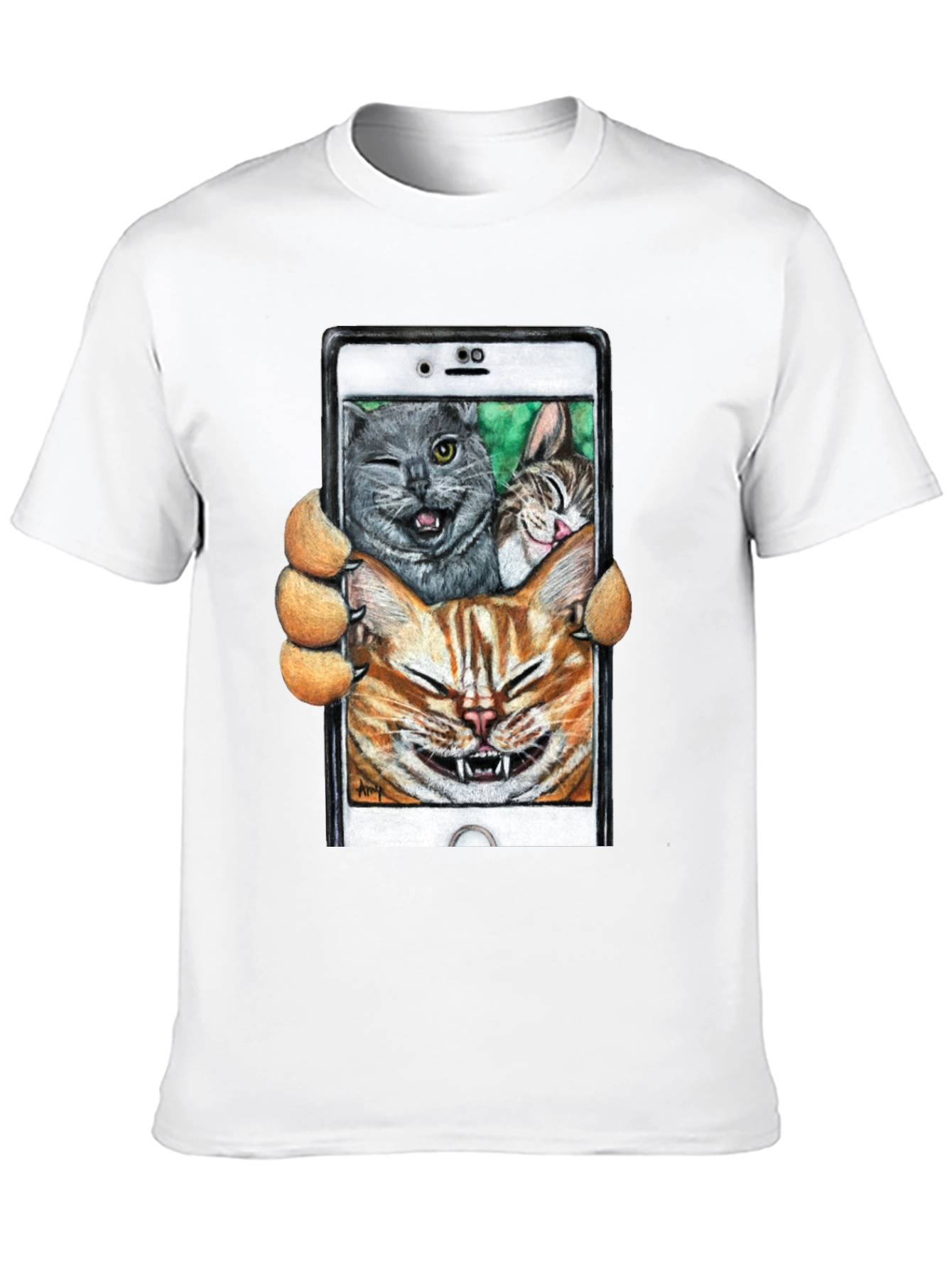 Black Funny Cat Selfie T-Shirt view 10