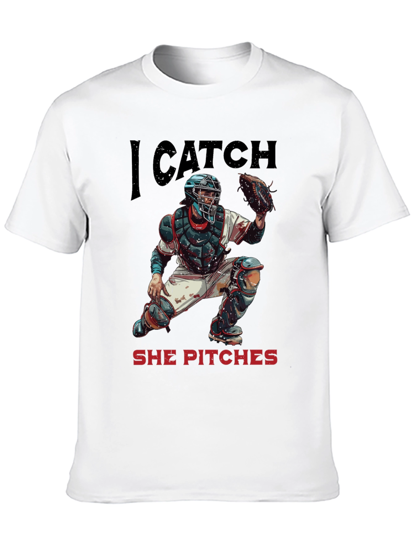Black I Catch She Pitches Baseball T-Shirt view 10