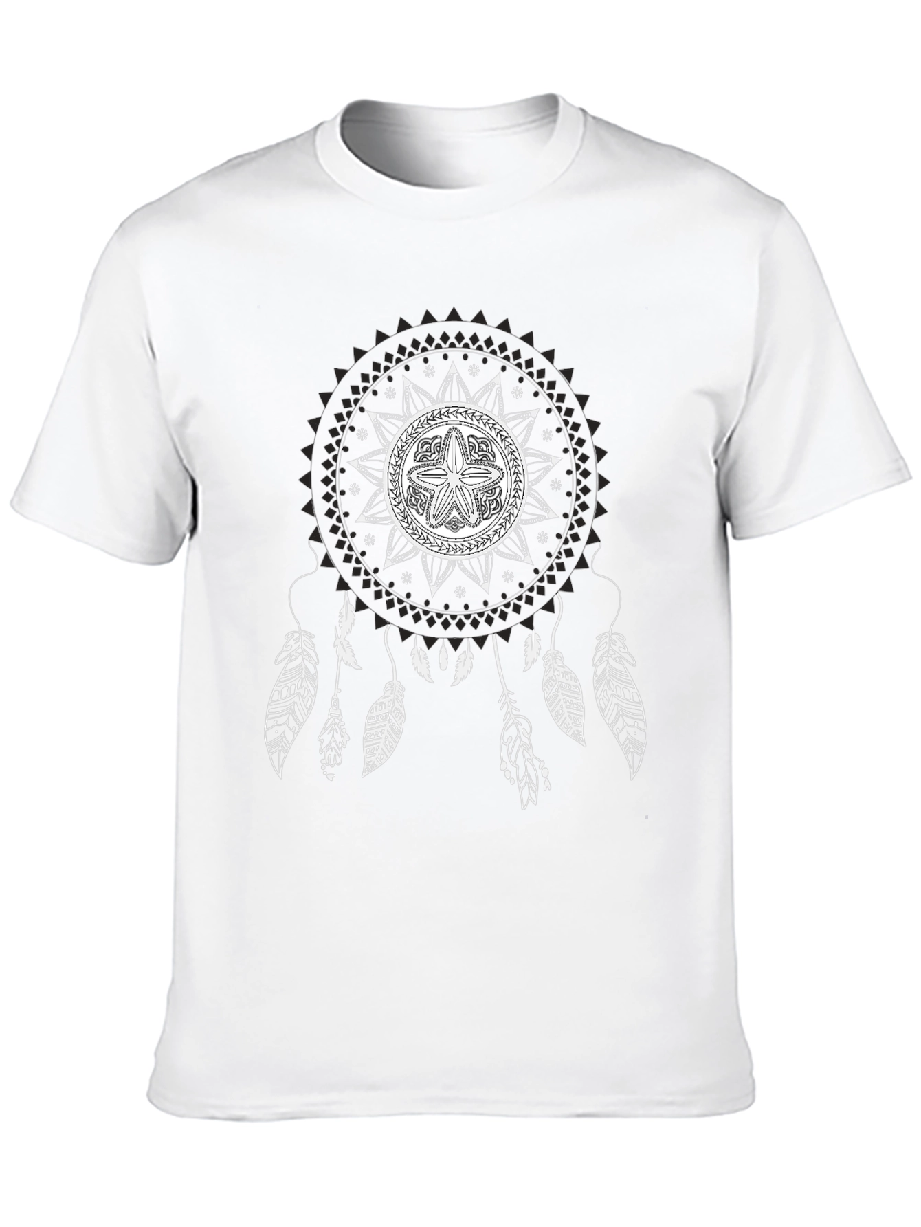 Black Black T-Shirt with Mandala Dreamcatcher Design view 10