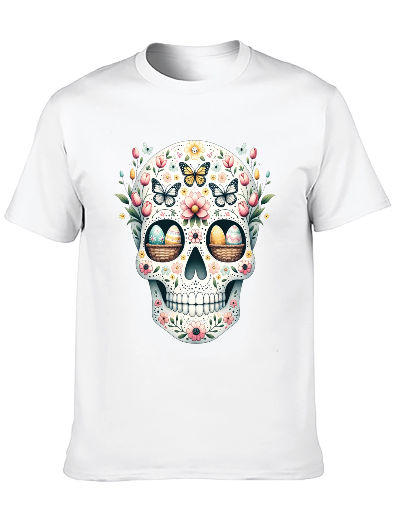 Black Floral Skull Easter Egg T-Shirt view 10