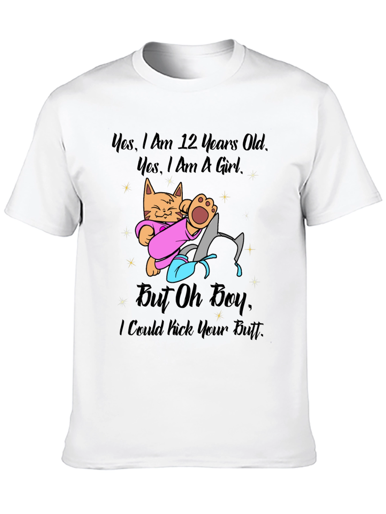 Black Funny Cat T-Shirt: 12 Years Old But Can Kick Your Butt view 10