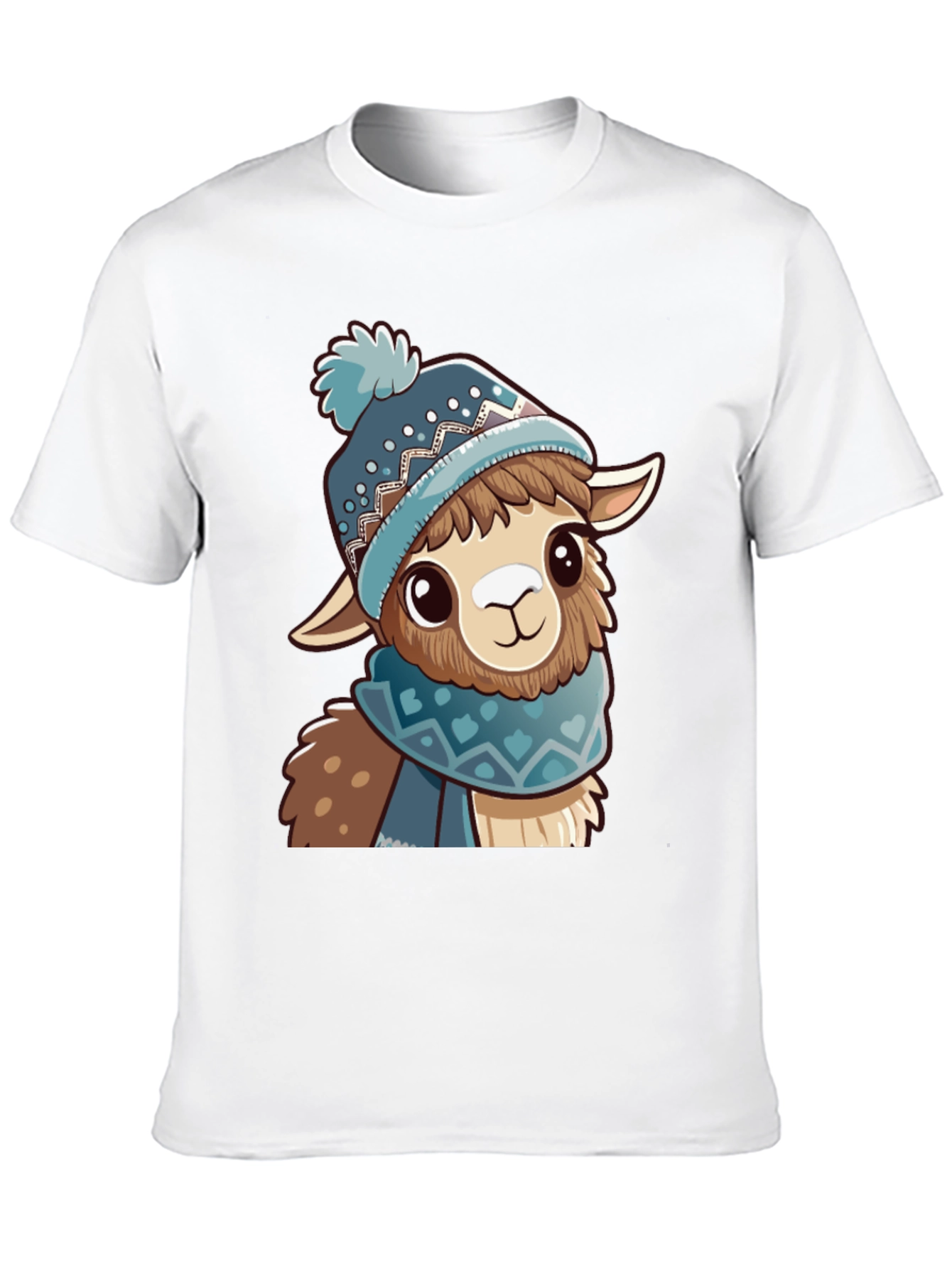 Black Cute Llama in Winter Hat Black T-Shirt view 10