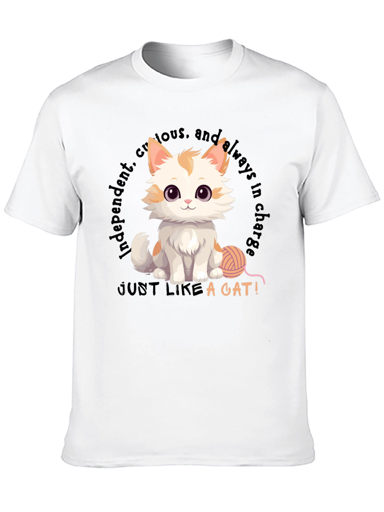 Black Cute Cat T-Shirt - Independent & Curious Design view 10