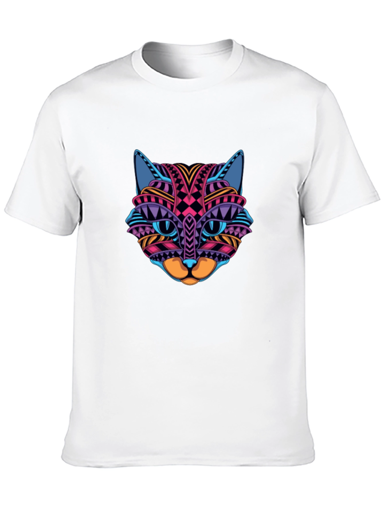 Black Colorful Cat Face Graphic Print Black T-Shirt view 10