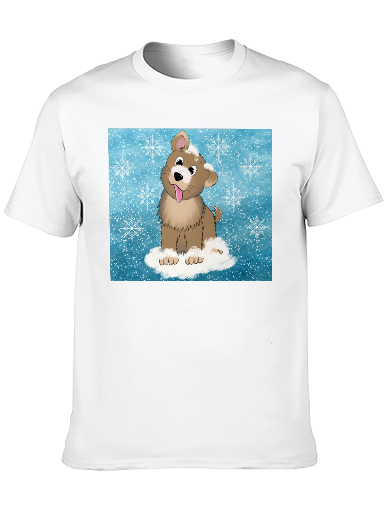 Cute Cartoon Dog in Snow Graphic T-Shirt - 10