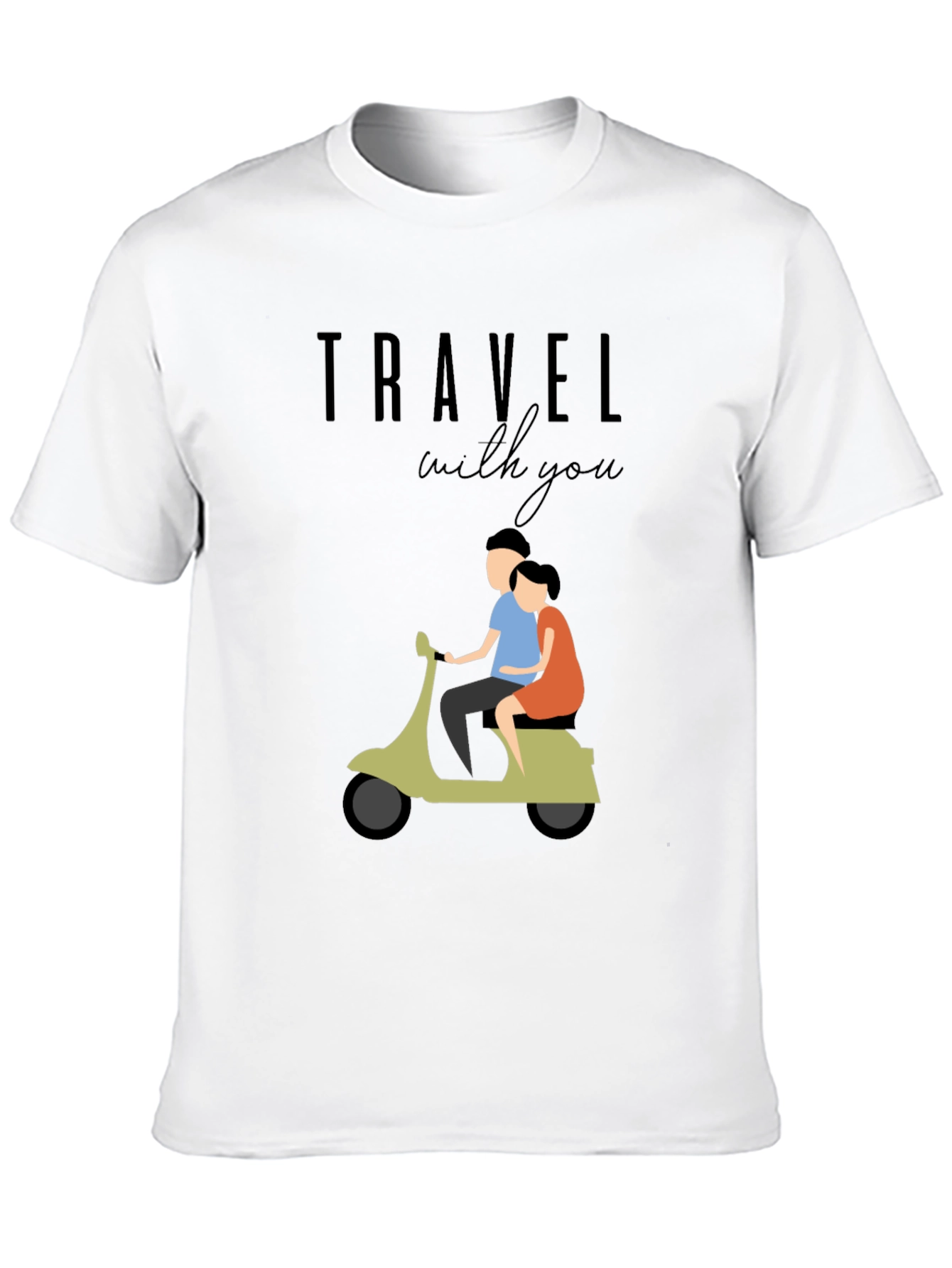Black Travel With You Graphic Tee - Stylish Couple Scooter Design view 10