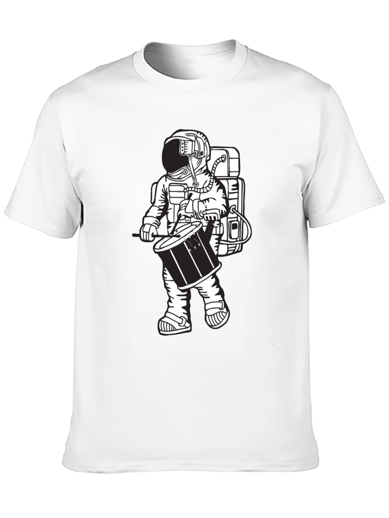 Black Astronaut Drummer Graphic Tee - Black Casual T-Shirt view 10