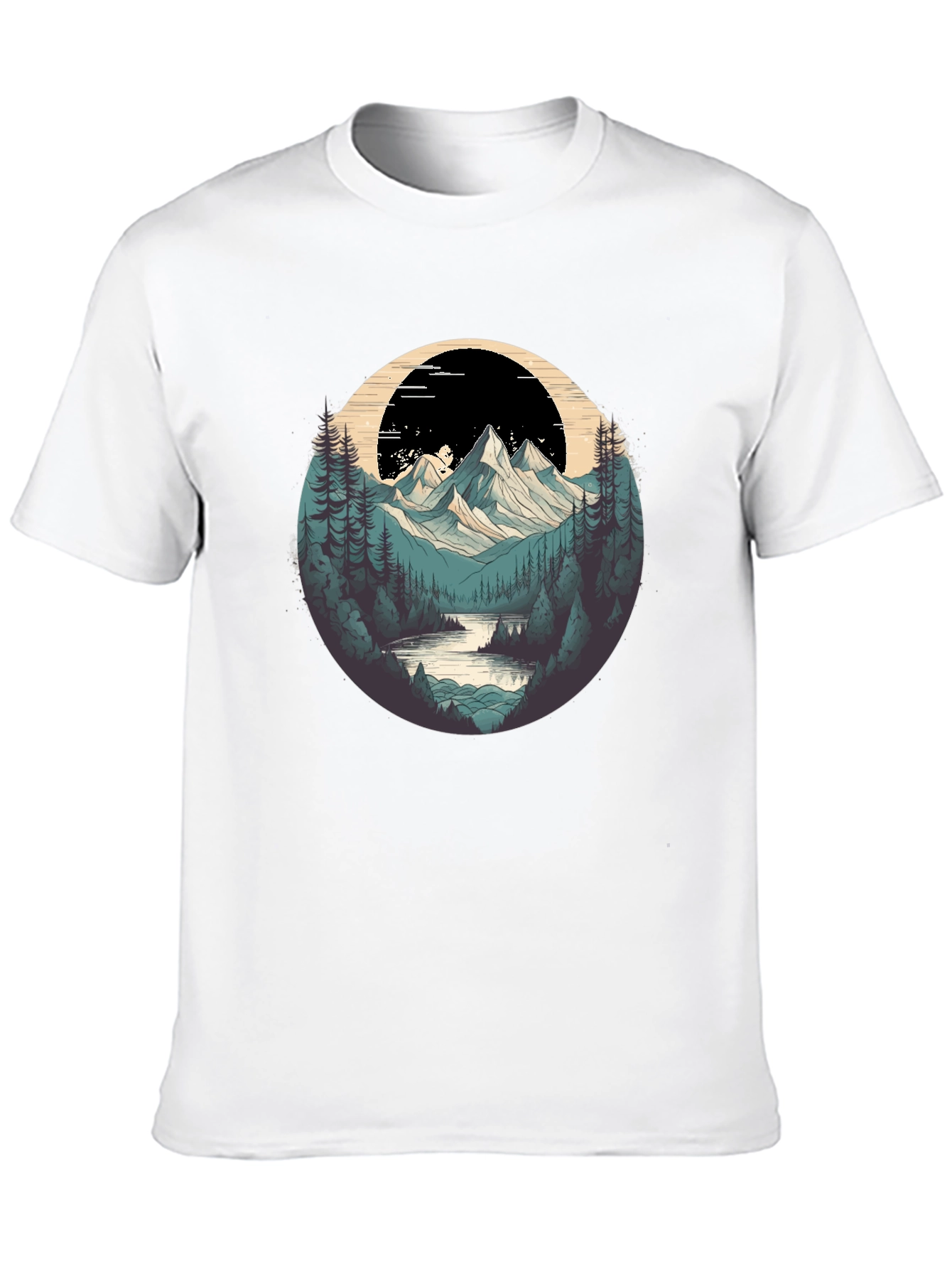 Black Nature Graphic T-Shirt - Mountain and Forest Design view 10