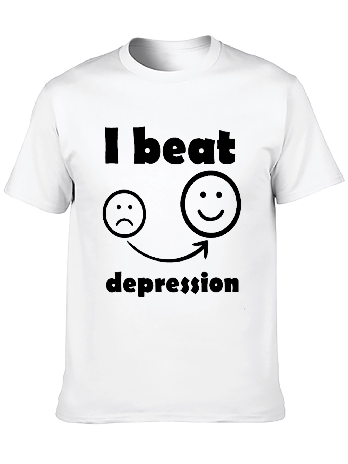 Black I Beat Depression T-Shirt - Black, Graphic Tee view 10