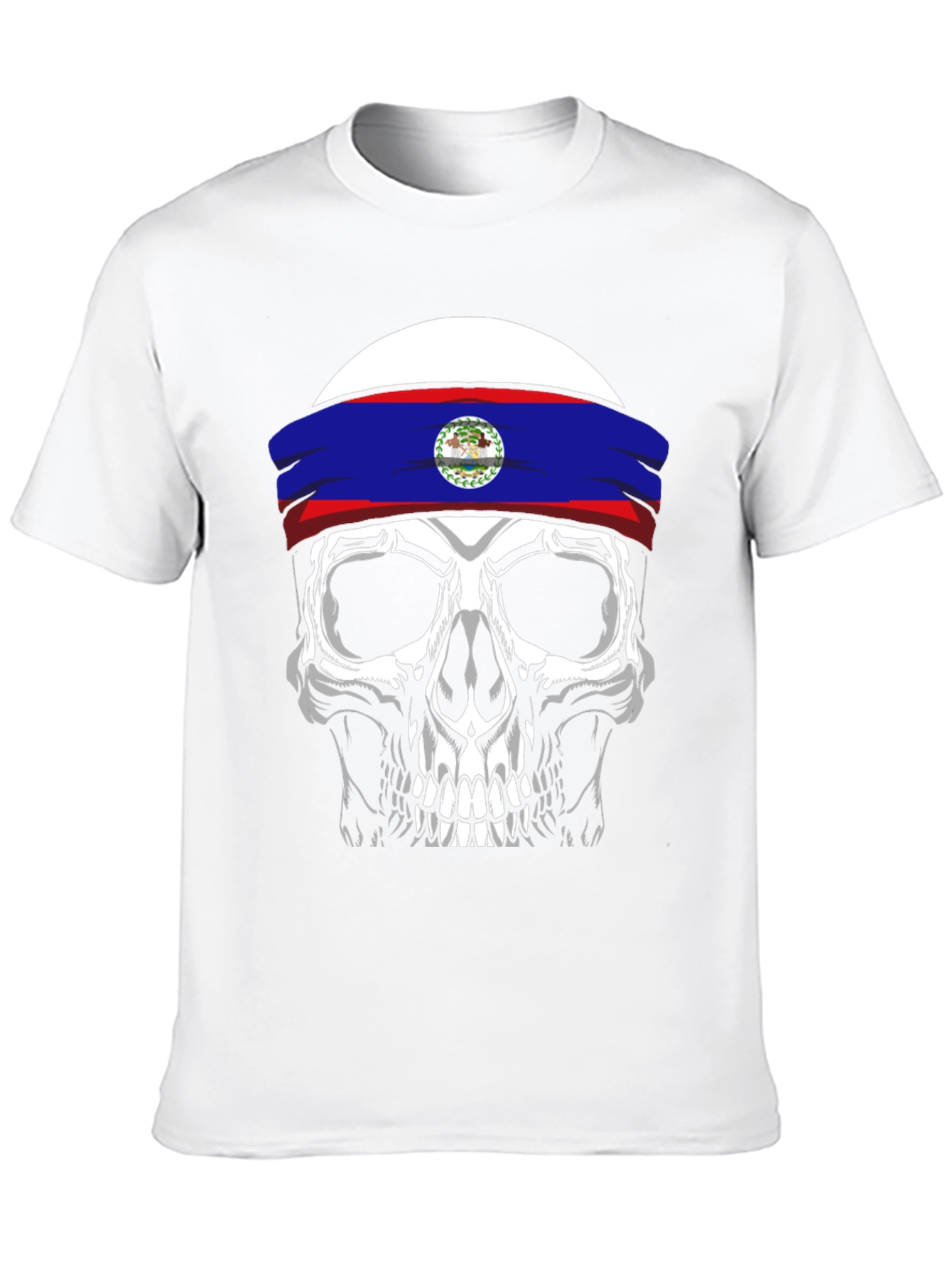 Black Skull Belize Flag Headband T-Shirt view 10