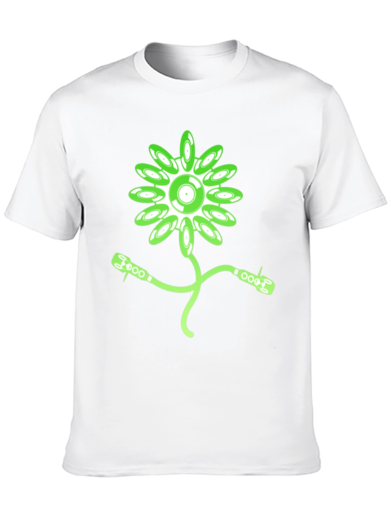 Black Groovy Record Flower Graphic Tee - Black Cotton T-Shirt view 10