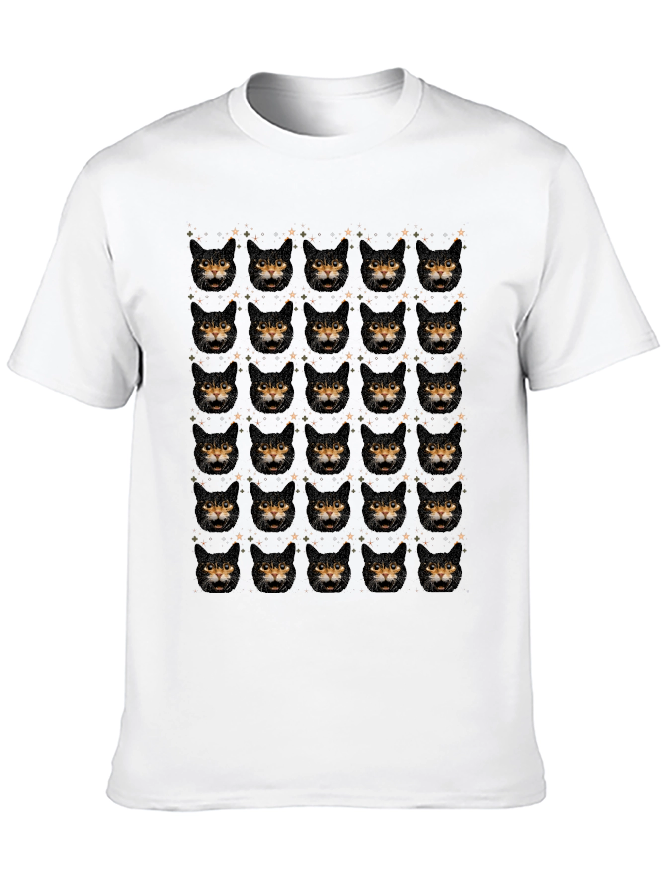 Black Cat Face Pattern Black T-Shirt view 10