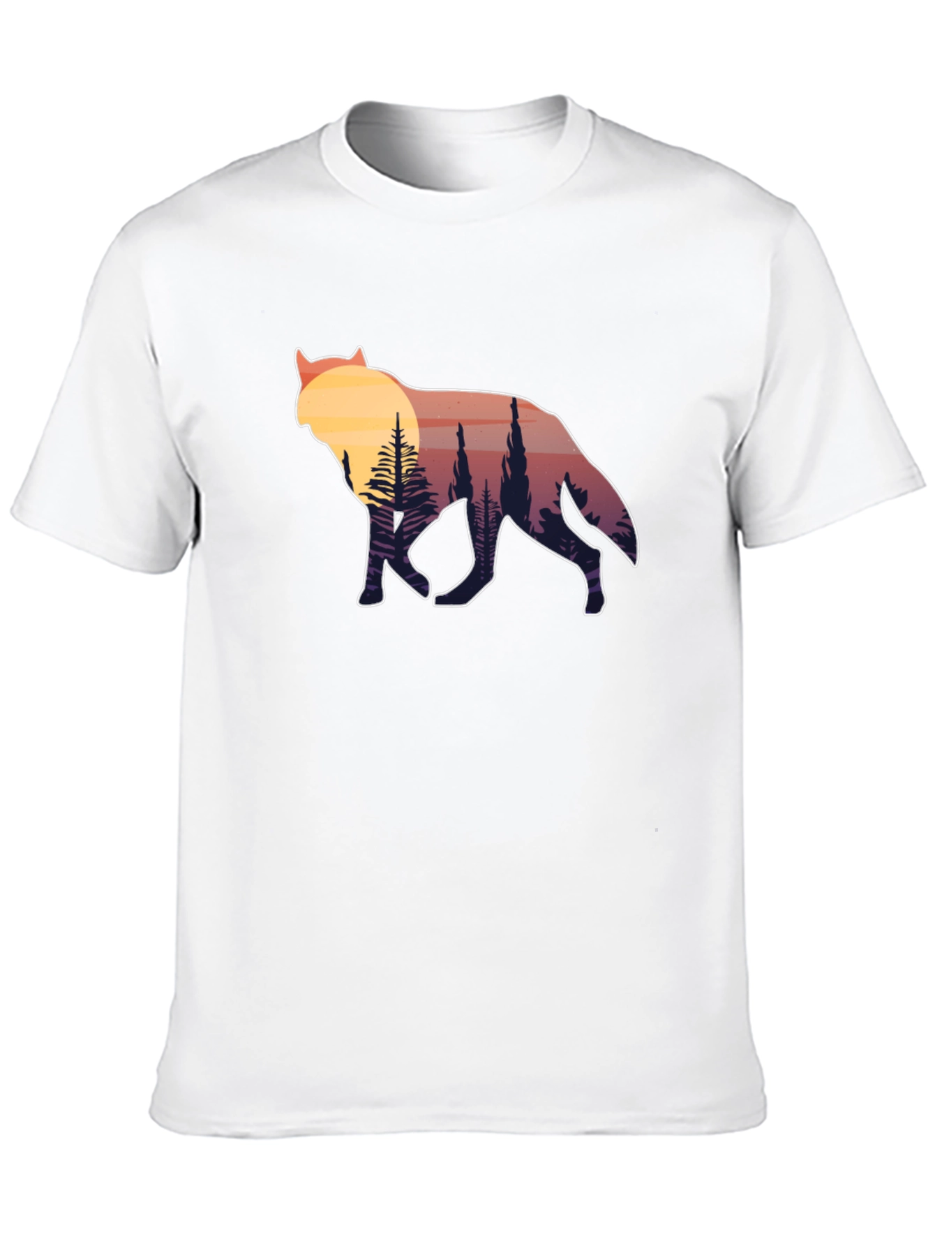 Black Wolf Silhouette Graphic Tee - Sunset Forest Design view 10