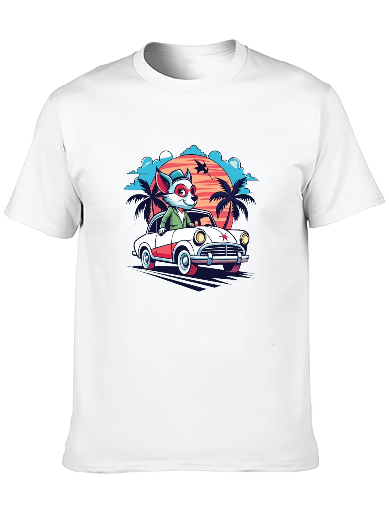 Black Cool Cartoon Fox Car T-Shirt view 10