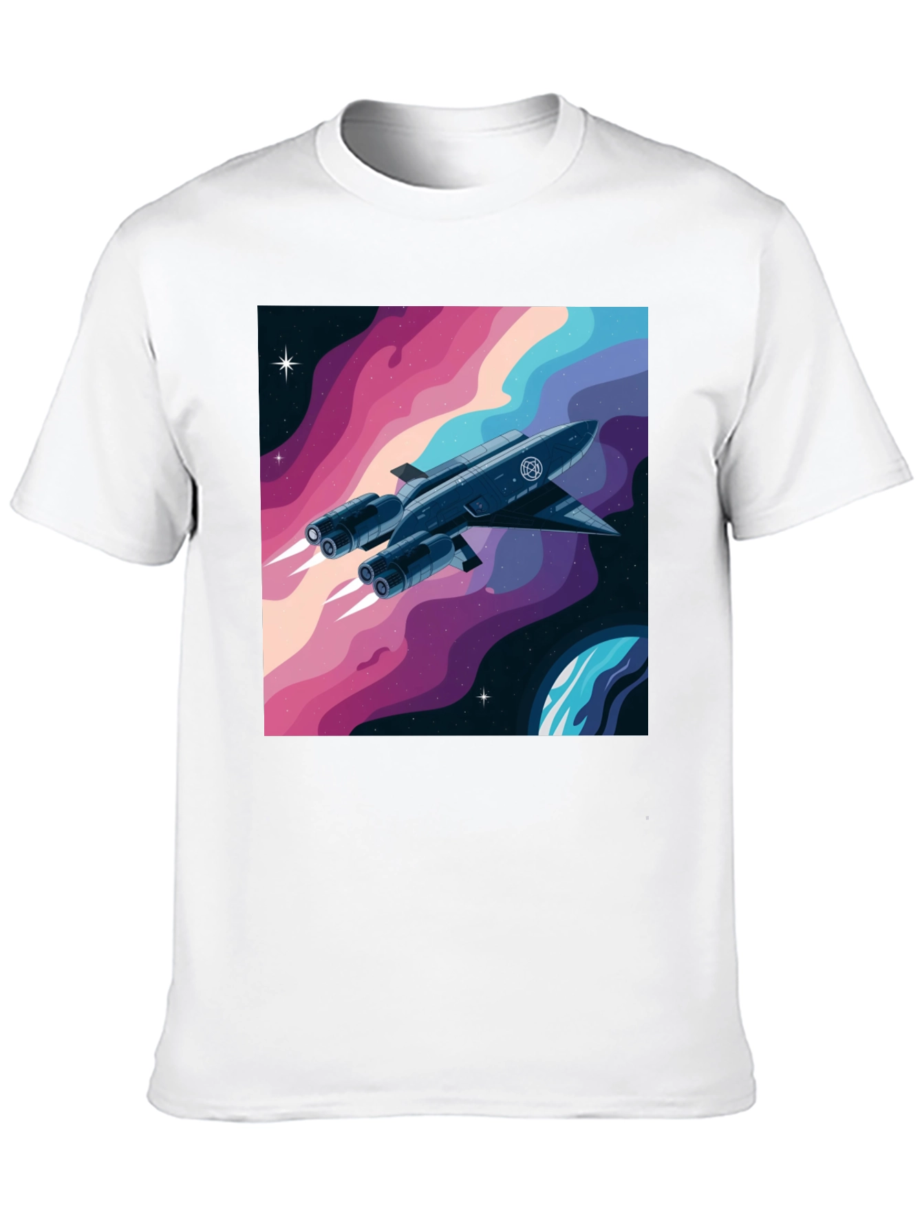 Black Retro Space Rocket Graphic Tee view 10