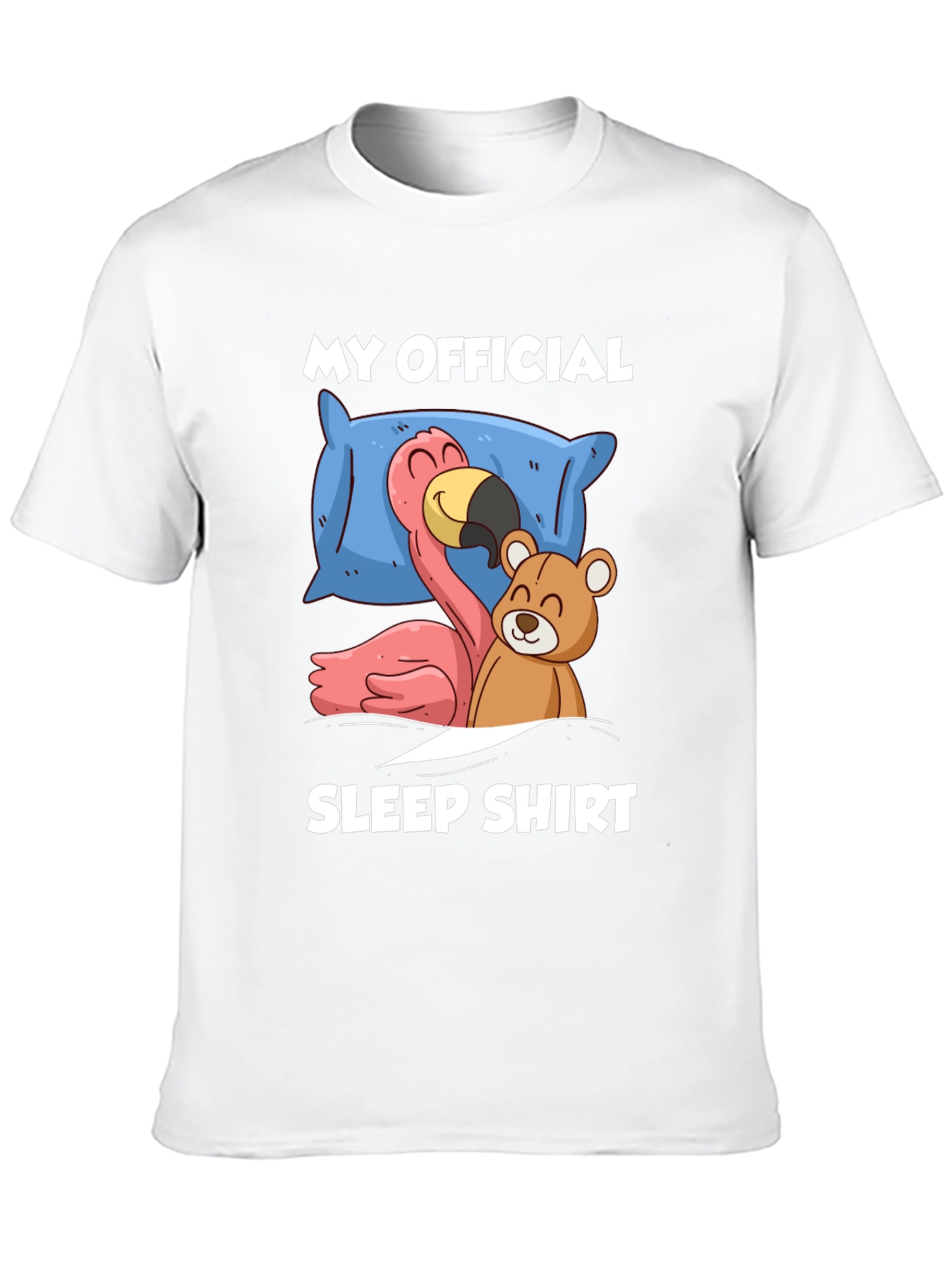 Black Funny Sleep Shirt: Flamingo & Teddy Bear Graphic Tee view 10