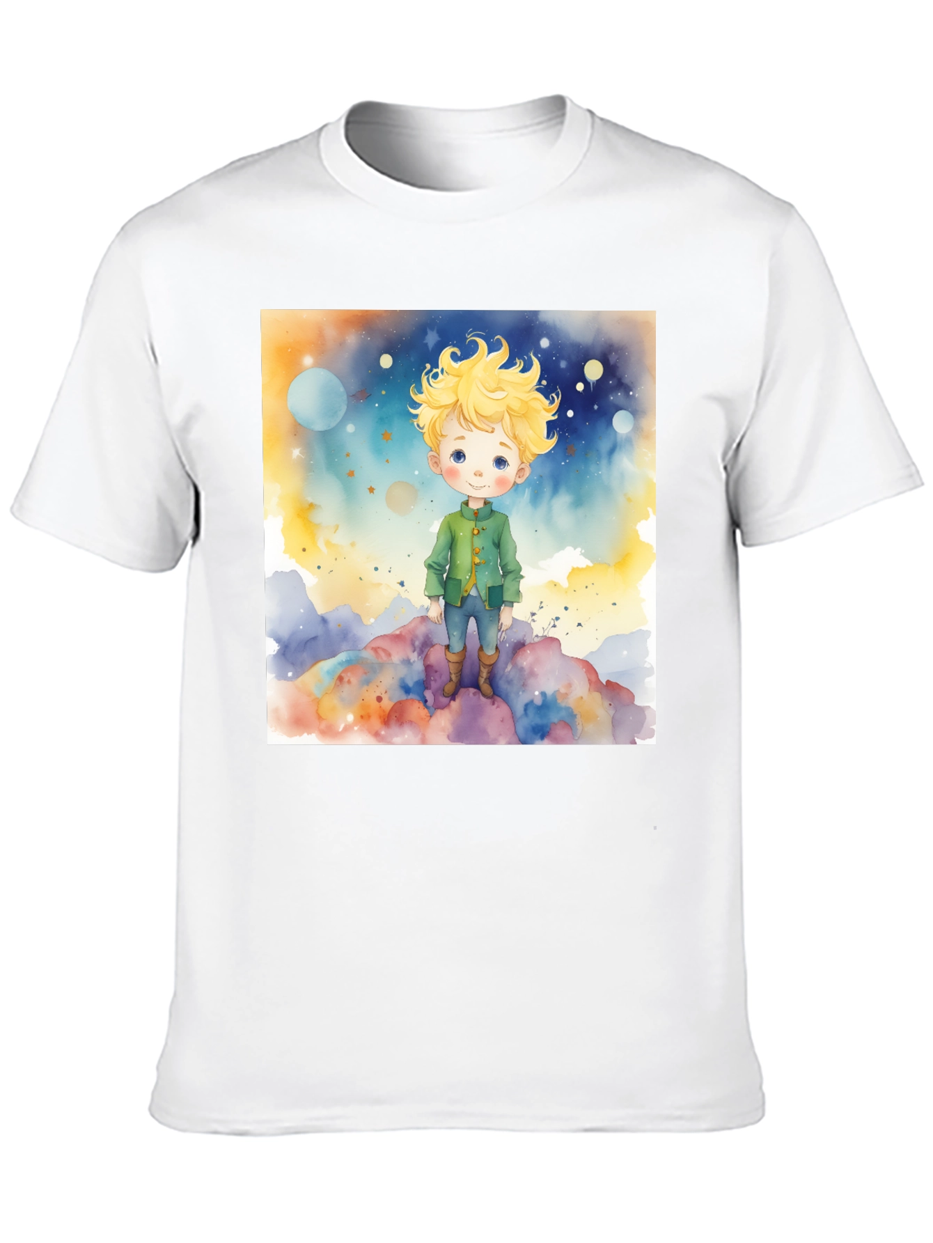 Black Little Prince Watercolor Graphic Tee - Soft Cotton Blend view 10