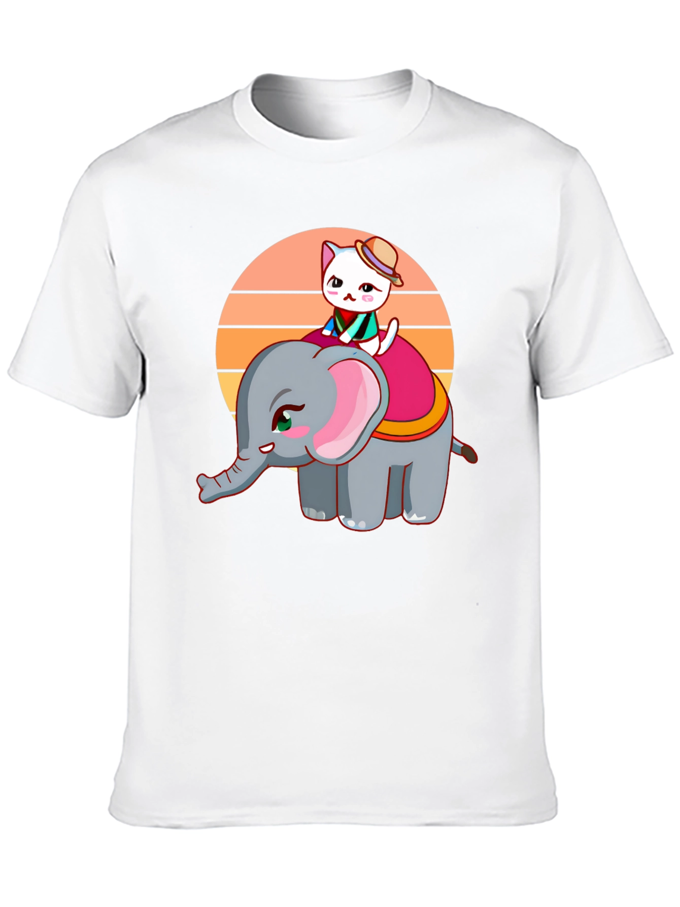 Black Cute Cartoon Elephant and Cat Graphic Tee view 10