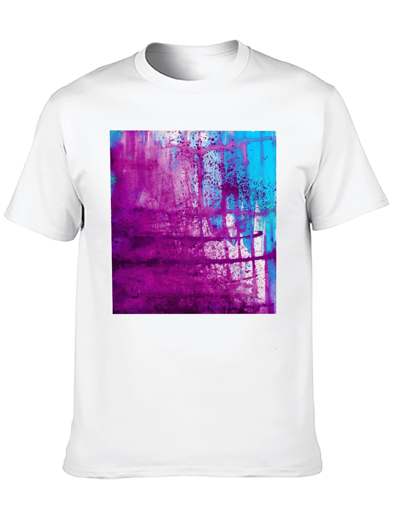 Black Abstract Purple & Blue Graphic Print Black T-Shirt view 10