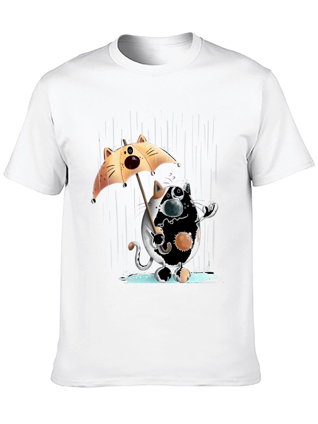 Black Funny Cat in Rain Graphic T-Shirt view 10