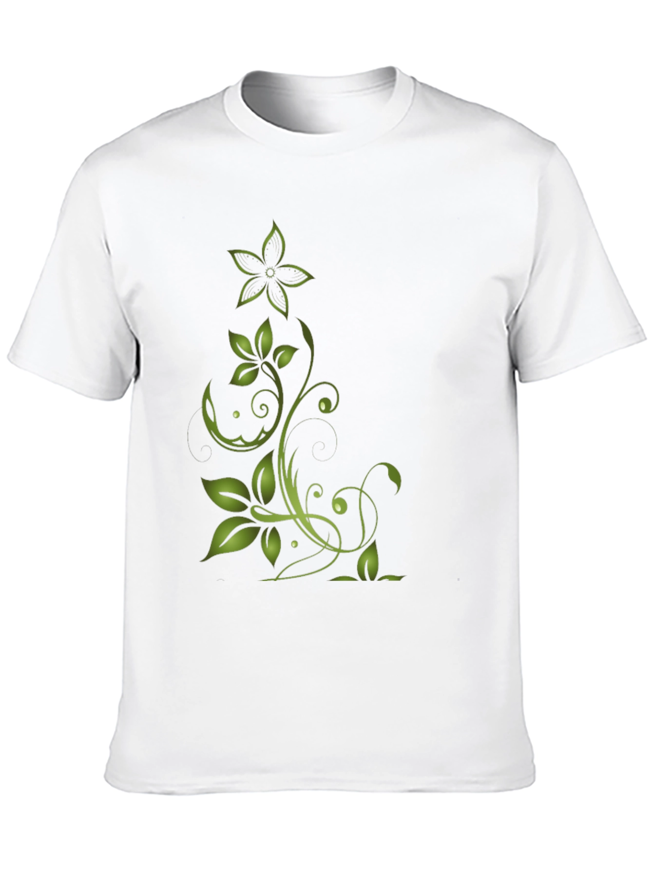 Black Green Floral Design Black T-Shirt view 10