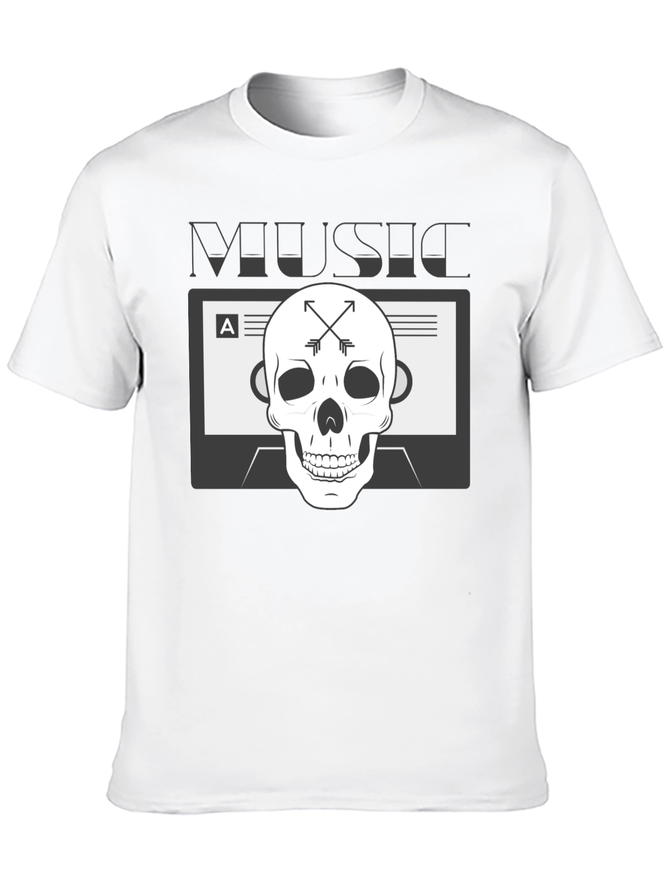 Black Music Skull Graphic Tee - Black Cotton Blend T-Shirt view 10
