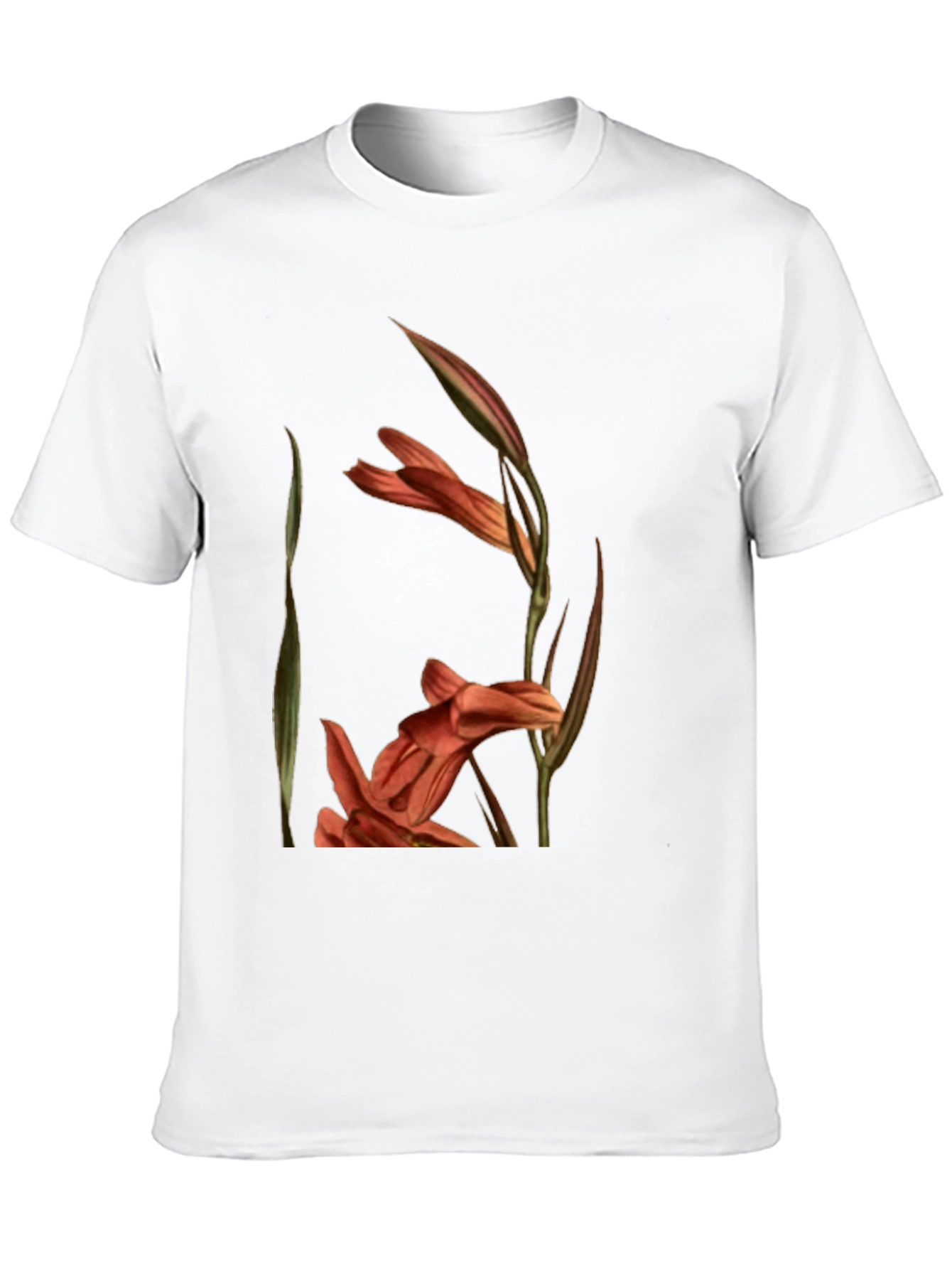 Black Floral Gladiolus Print Black T-Shirt view 10