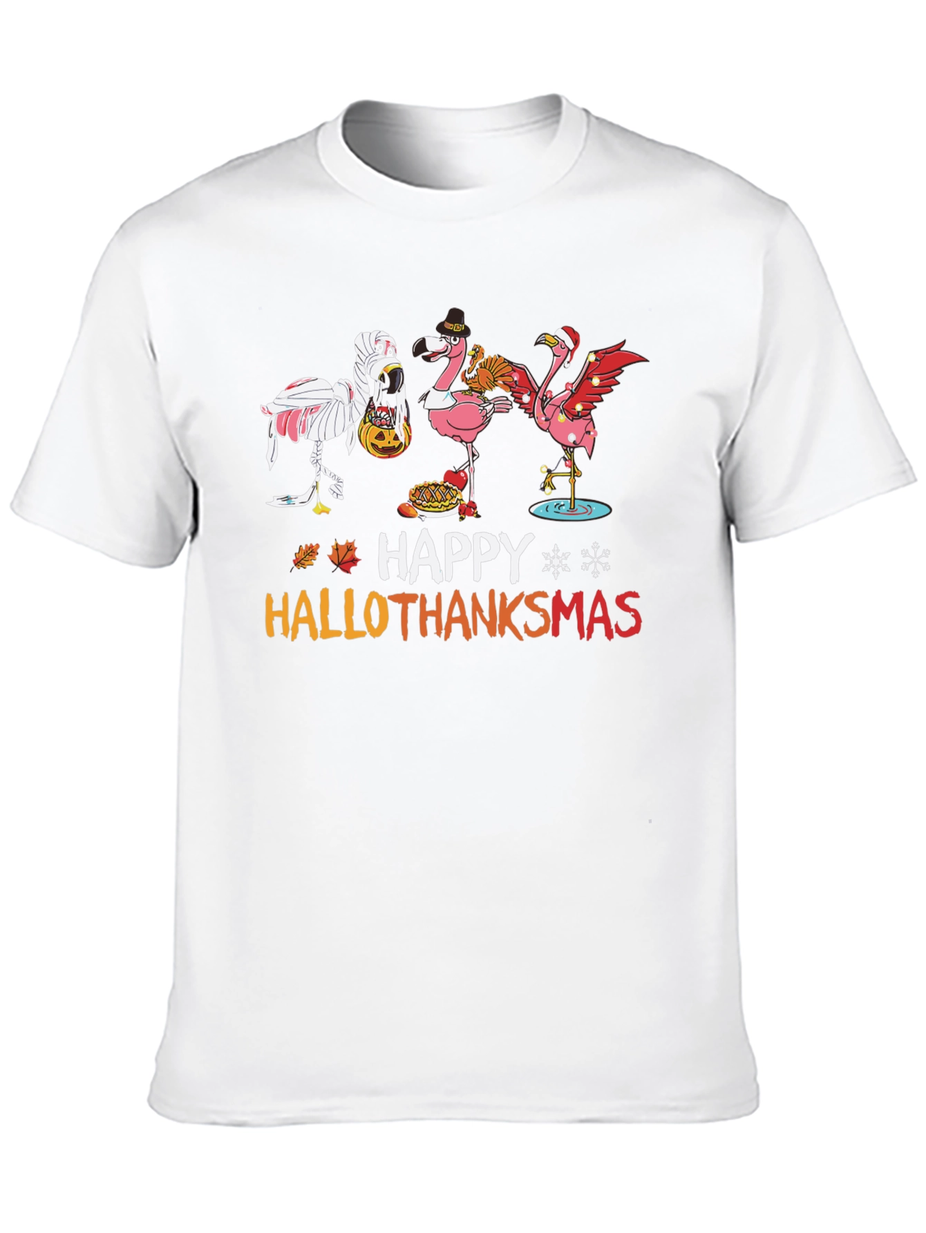 Black Happy Hallothanksmas Flamingo T-Shirt view 10