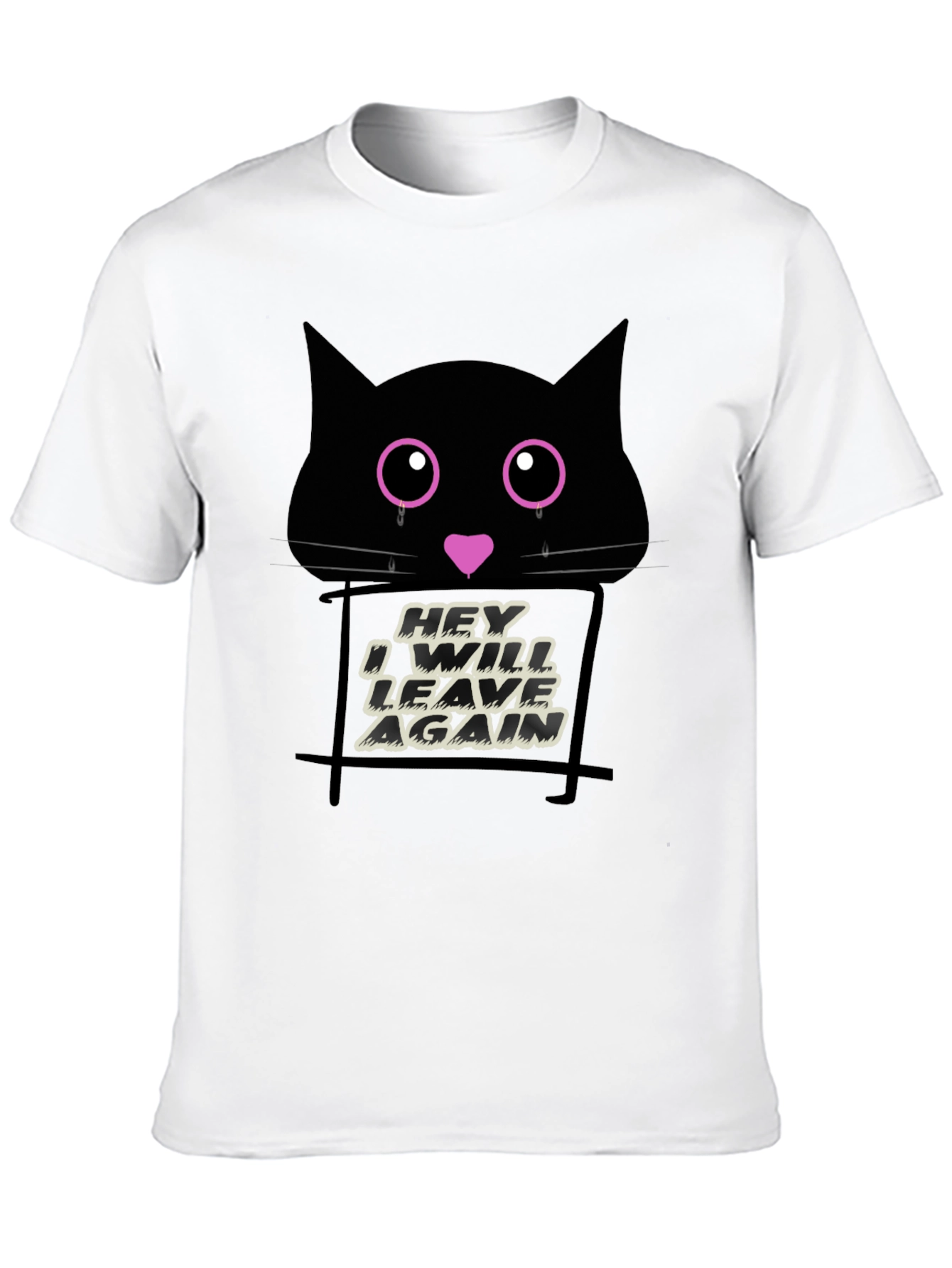 Black Crying Cat Graphic Print Tee - 'Hey I Will Leave Again' view 10