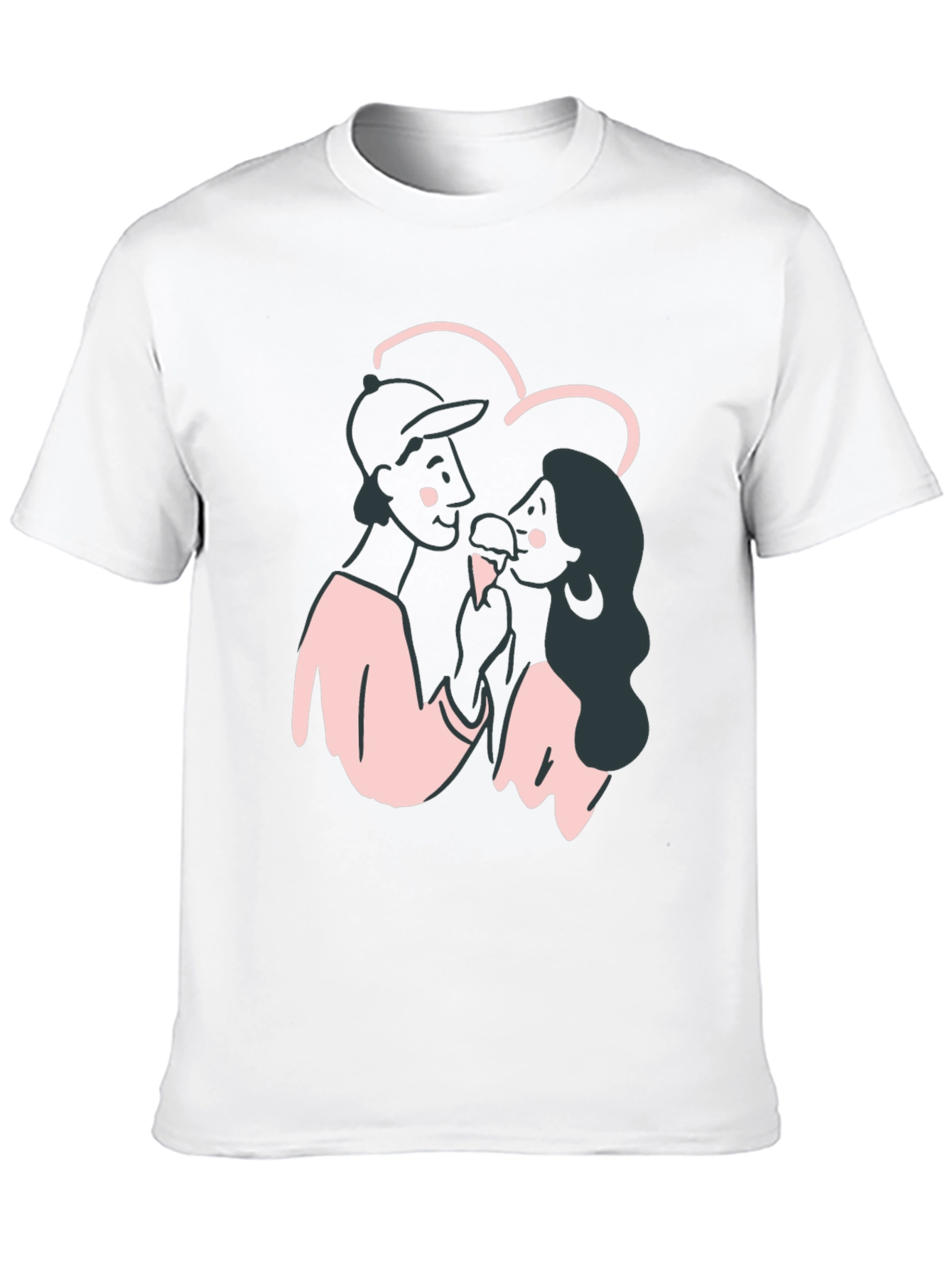Black Couple's Cartoon Graphic Black T-Shirt view 10