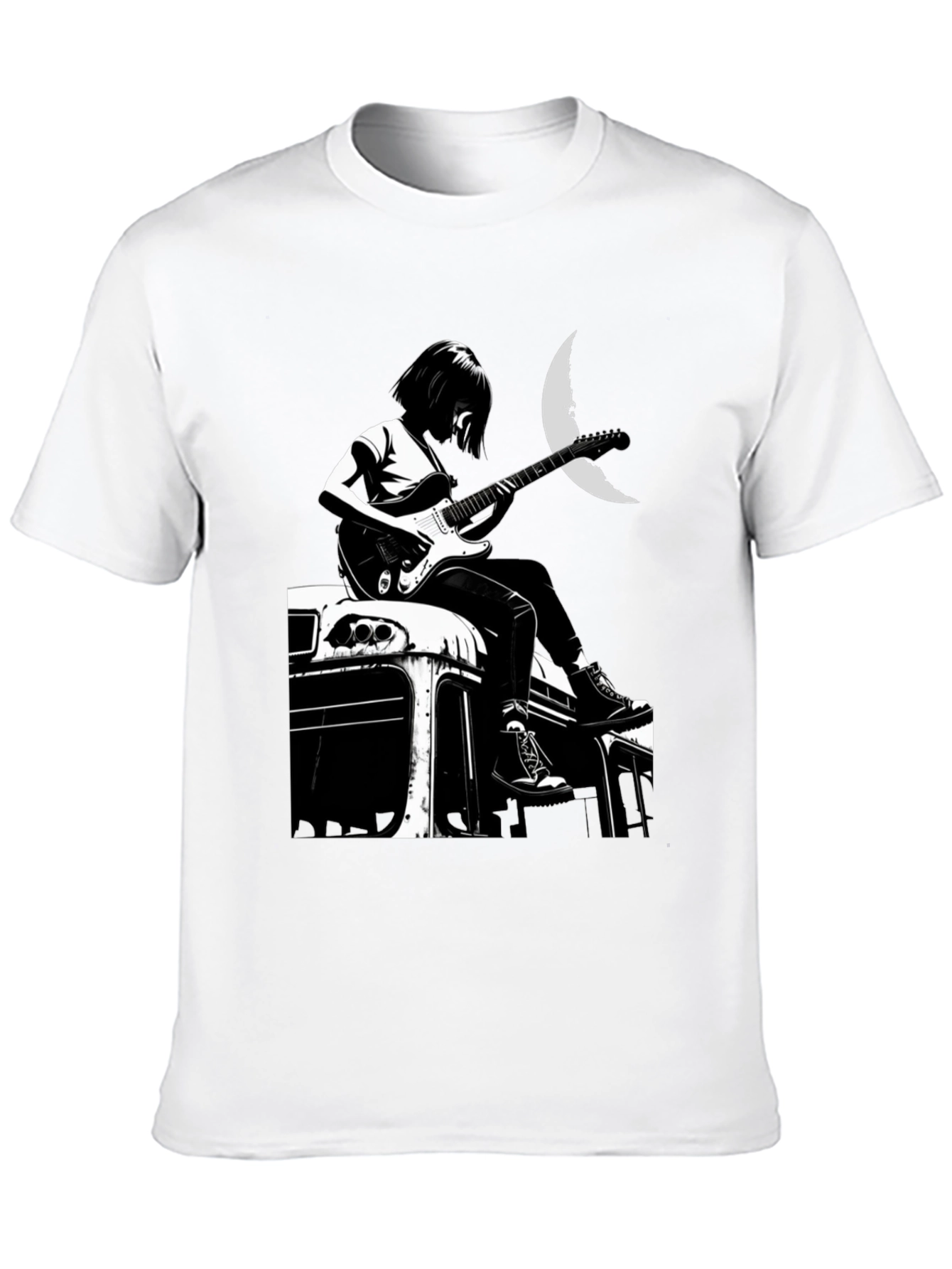 Black Guitarist Moon Graphic T-Shirt view 10