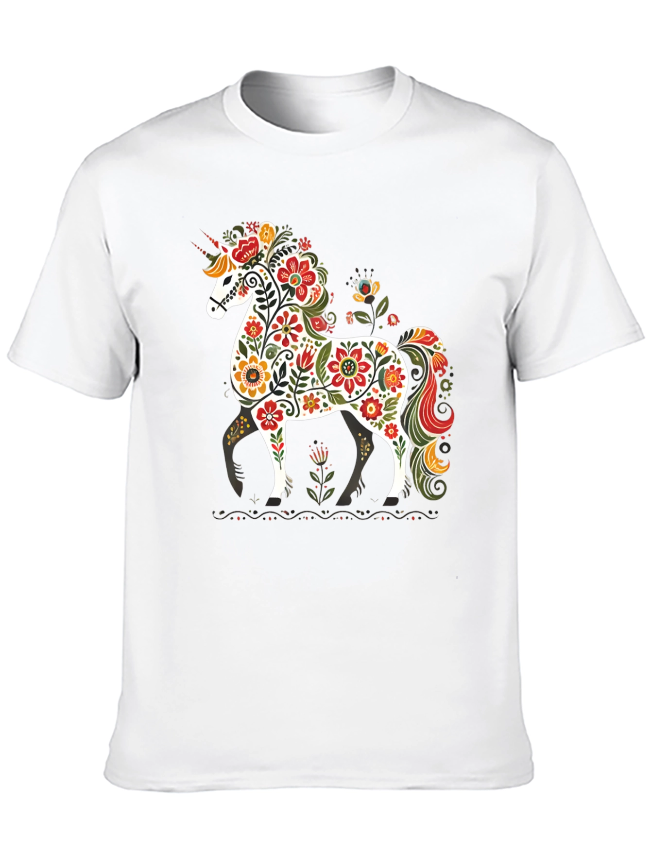 Black Floral Unicorn Graphic Tee - Black Unisex T-Shirt view 10