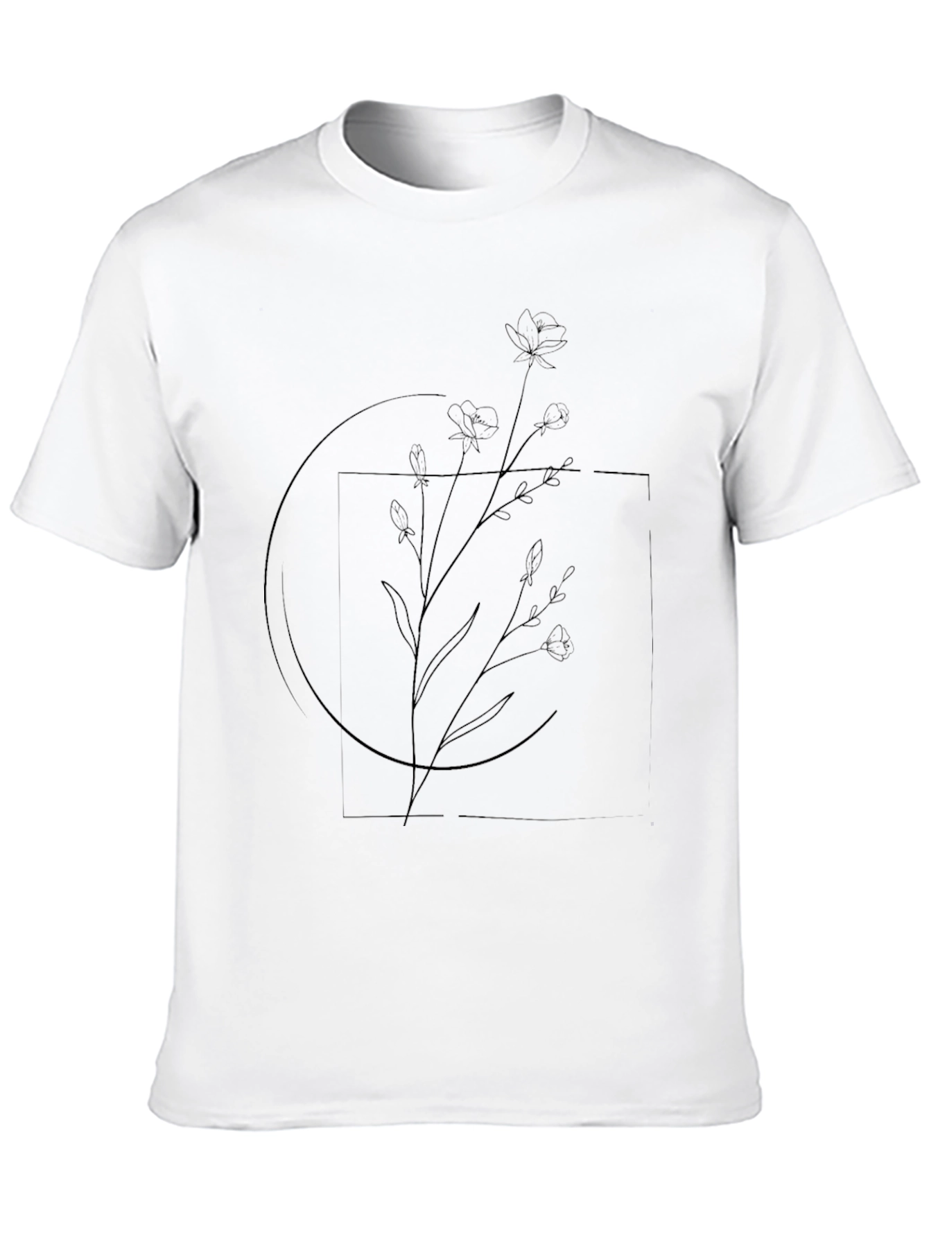 Black Minimalist Floral Line Art Black T-Shirt view 10