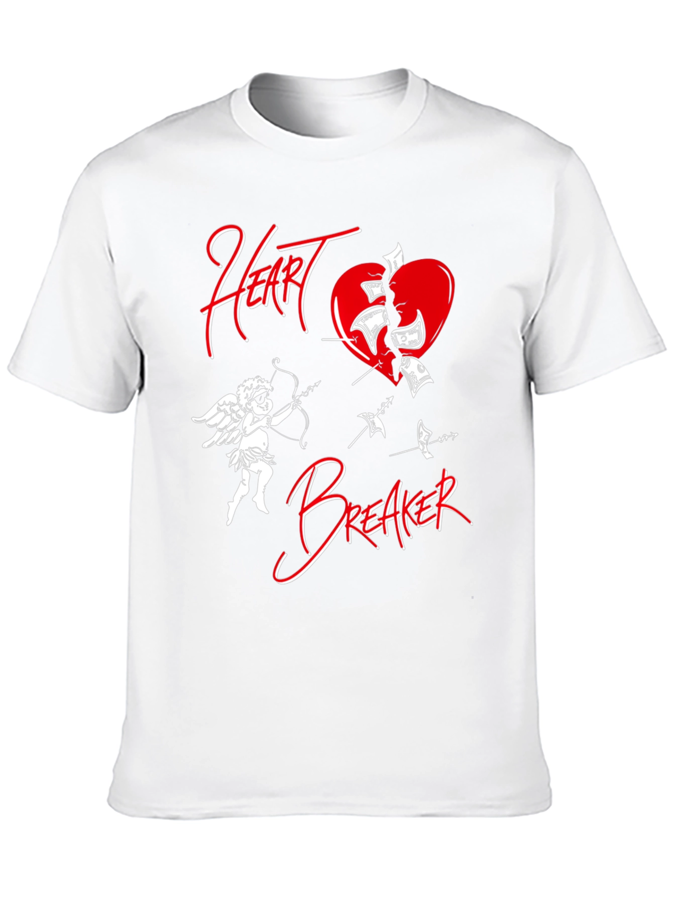 Black Heart Breaker T-Shirt with Cupid and Broken Heart Design view 10