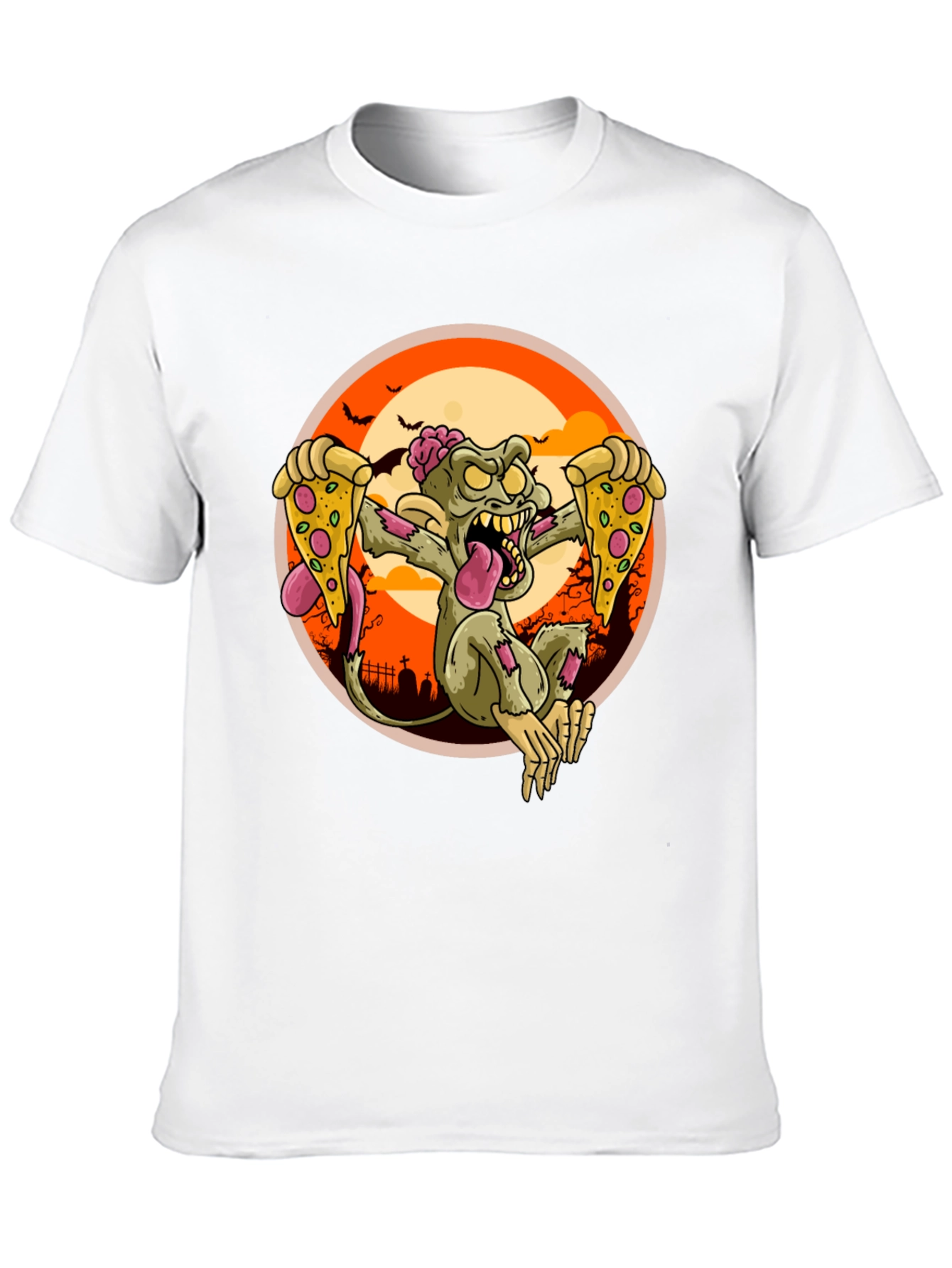 Black Zombie Pizza Lover Graphic Tee - Halloween T-Shirt view 10