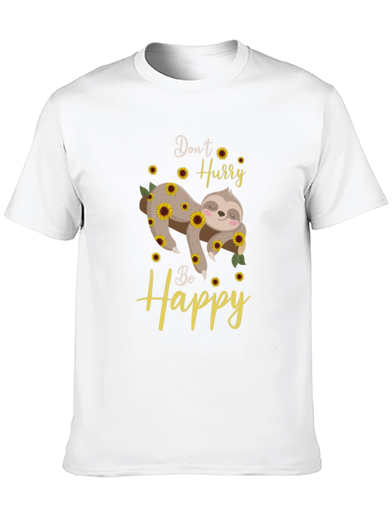 Black Don't Hurry Be Happy Sloth Sunflower Graphic T-Shirt view 10
