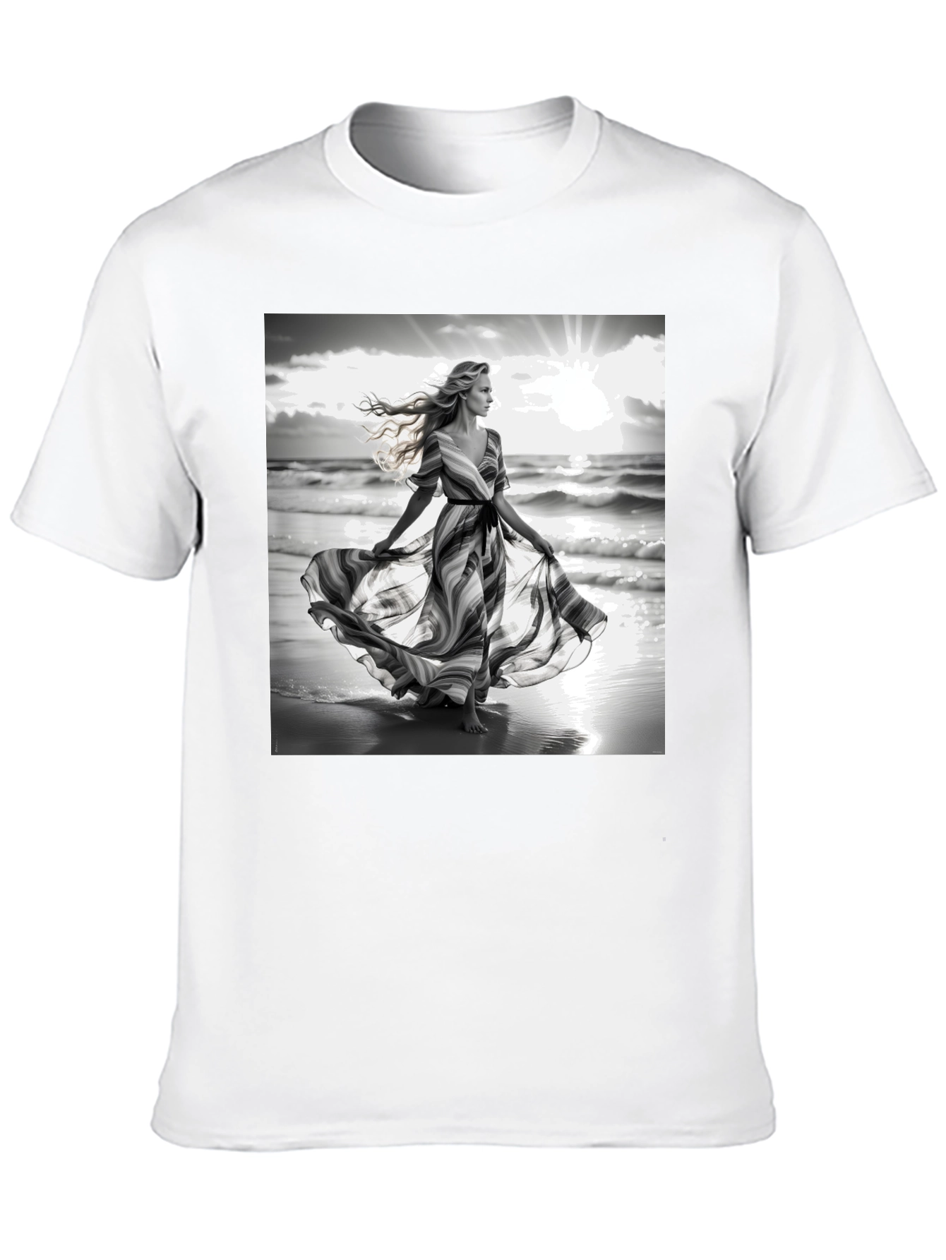 Black Elegant Woman on Beach T-Shirt view 10