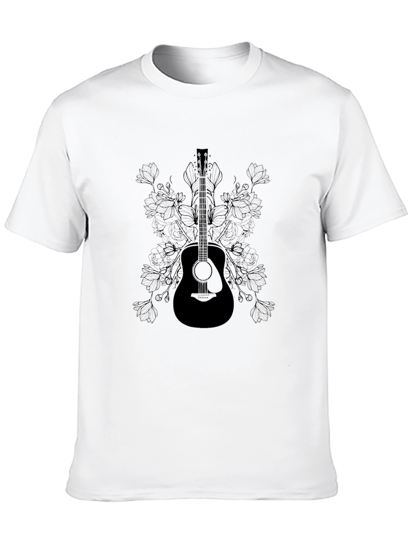 Black Guitar & Floral Graphic T-Shirt - Black view 10