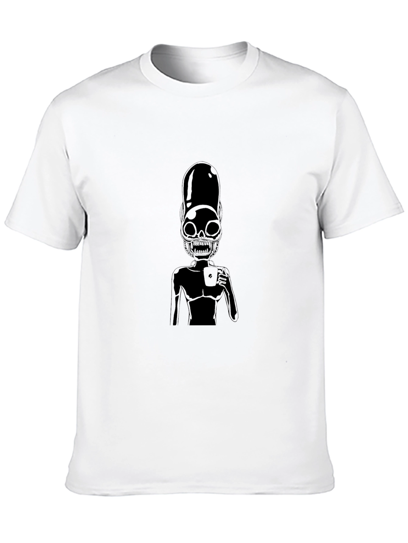 Black Alien Skeleton Coffee Graphic Black T-Shirt view 10