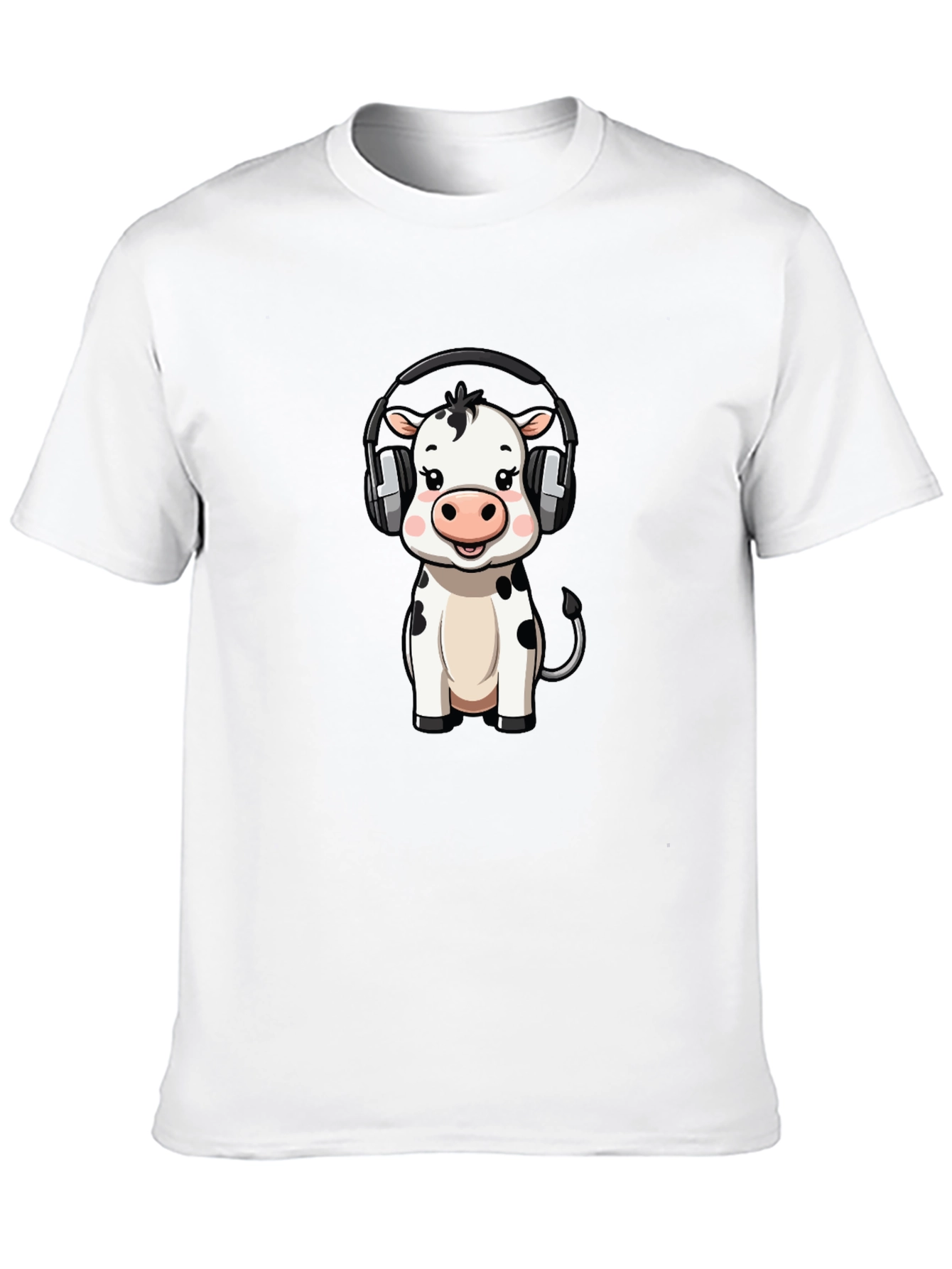 Black Cute Cow with Headphones Graphic Tee - Black Cotton view 10