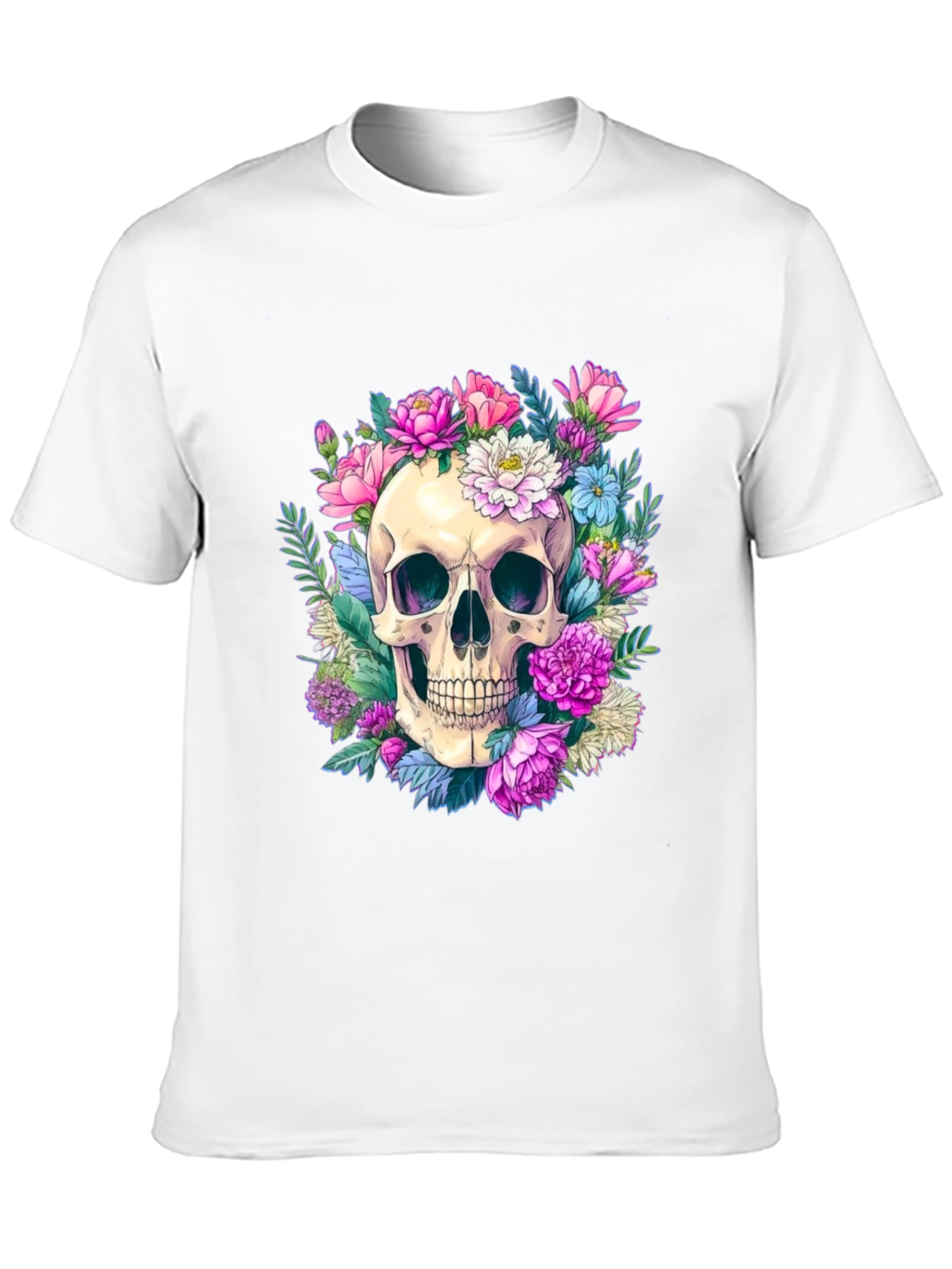 Black Floral Skull Graphic Tee - Men's Black T-Shirt view 10