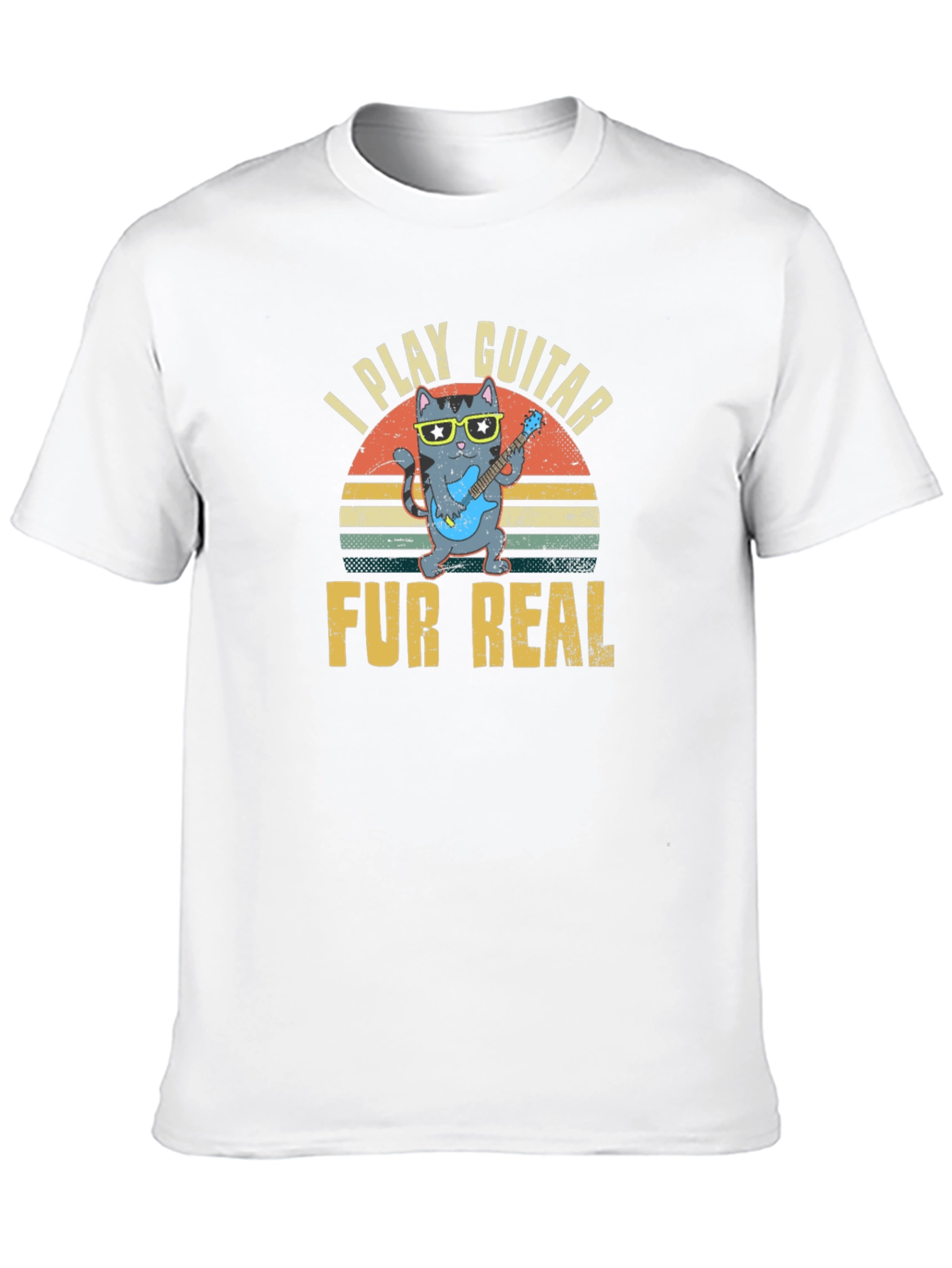 Black I Play Guitar Fur Real T-Shirt - Cool Cat Design view 10