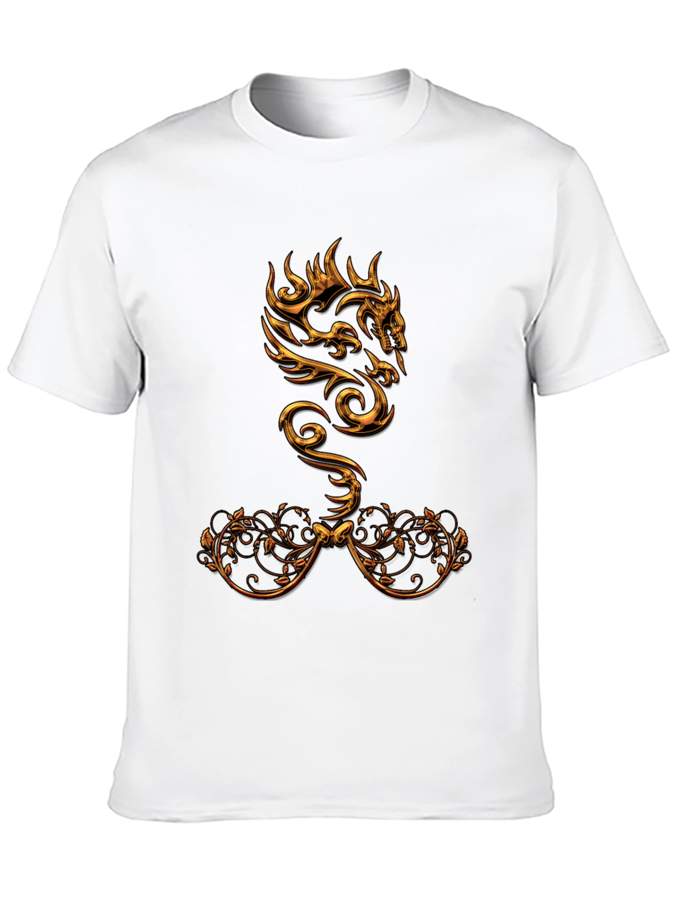 Black Golden Dragon Graphic Print Black T-Shirt view 10