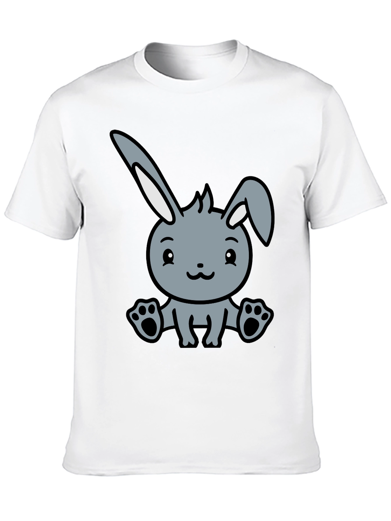 Black Cute Cartoon Bunny Graphic Black T-Shirt view 10