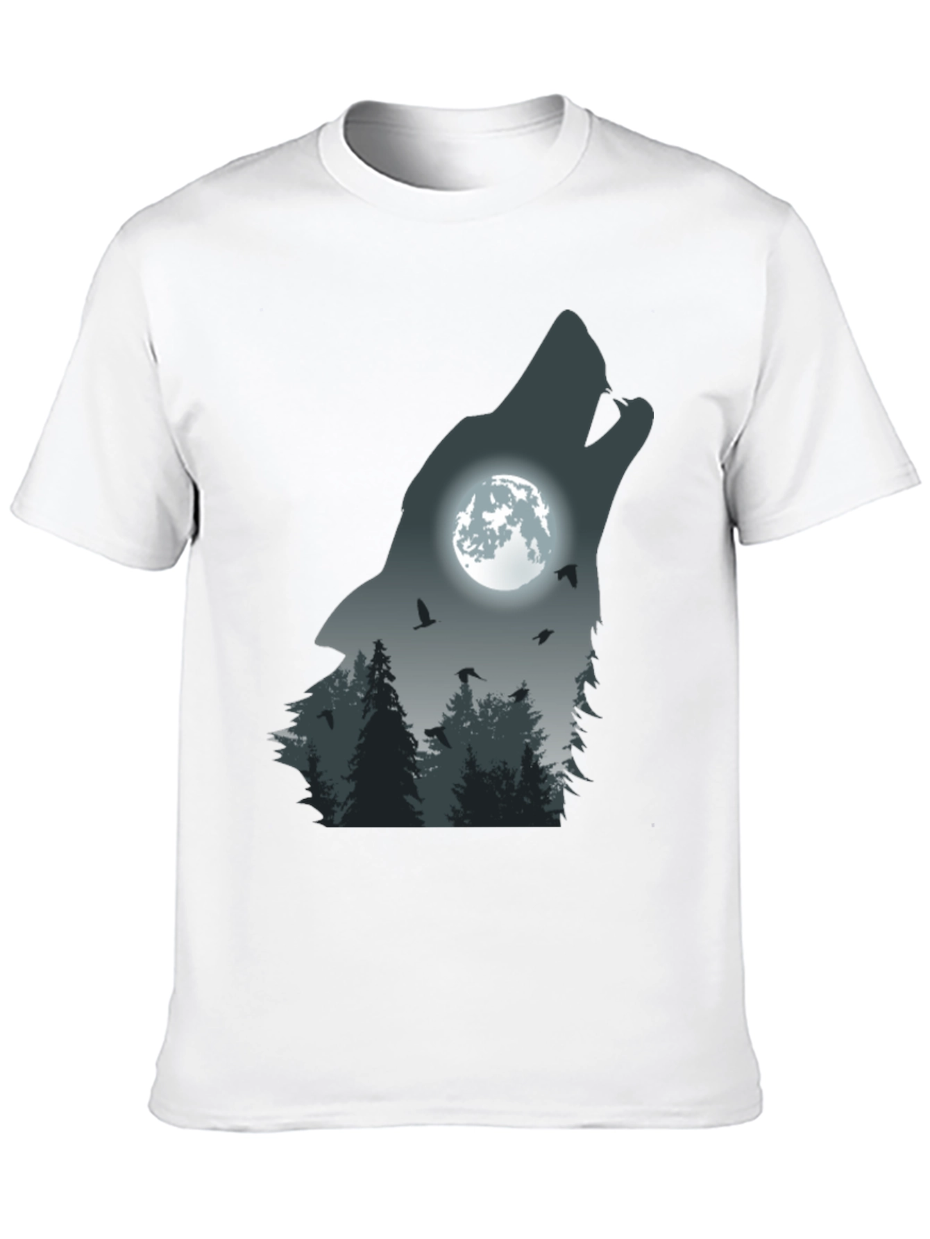 Black Wolf Moon Forest Graphic Tee - Men's Black T-Shirt view 10