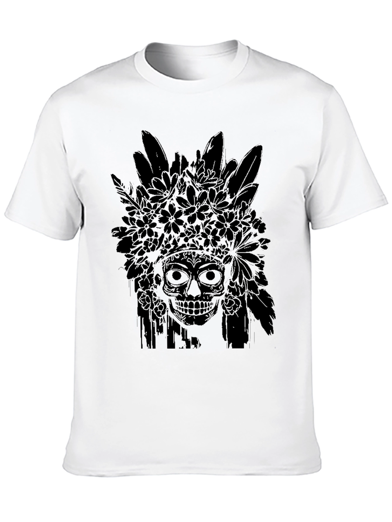 Black Floral Skull Graphic Tee - Men's Black T-Shirt view 10