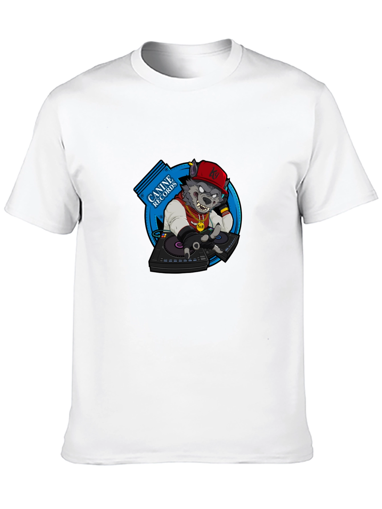 Black DJ Wolf T-Shirt - Canine Records Graphic Tee view 10